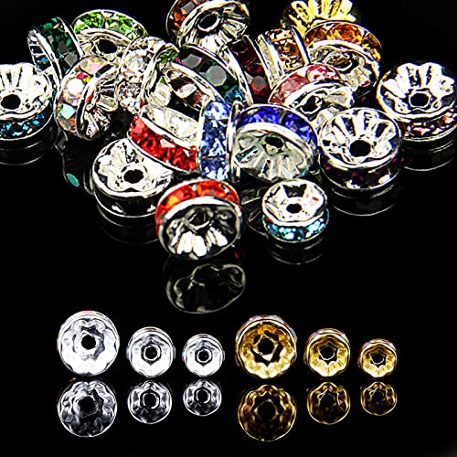 Sjavocado 150Pcs Round Rhinestone Spacer Beads 4Mm 6Mm 8Mm Crystal Loose Beads Set Copper Material Charm Beads For Necklaces Bracelets Jewelry Making (Ab Color) #TOP5