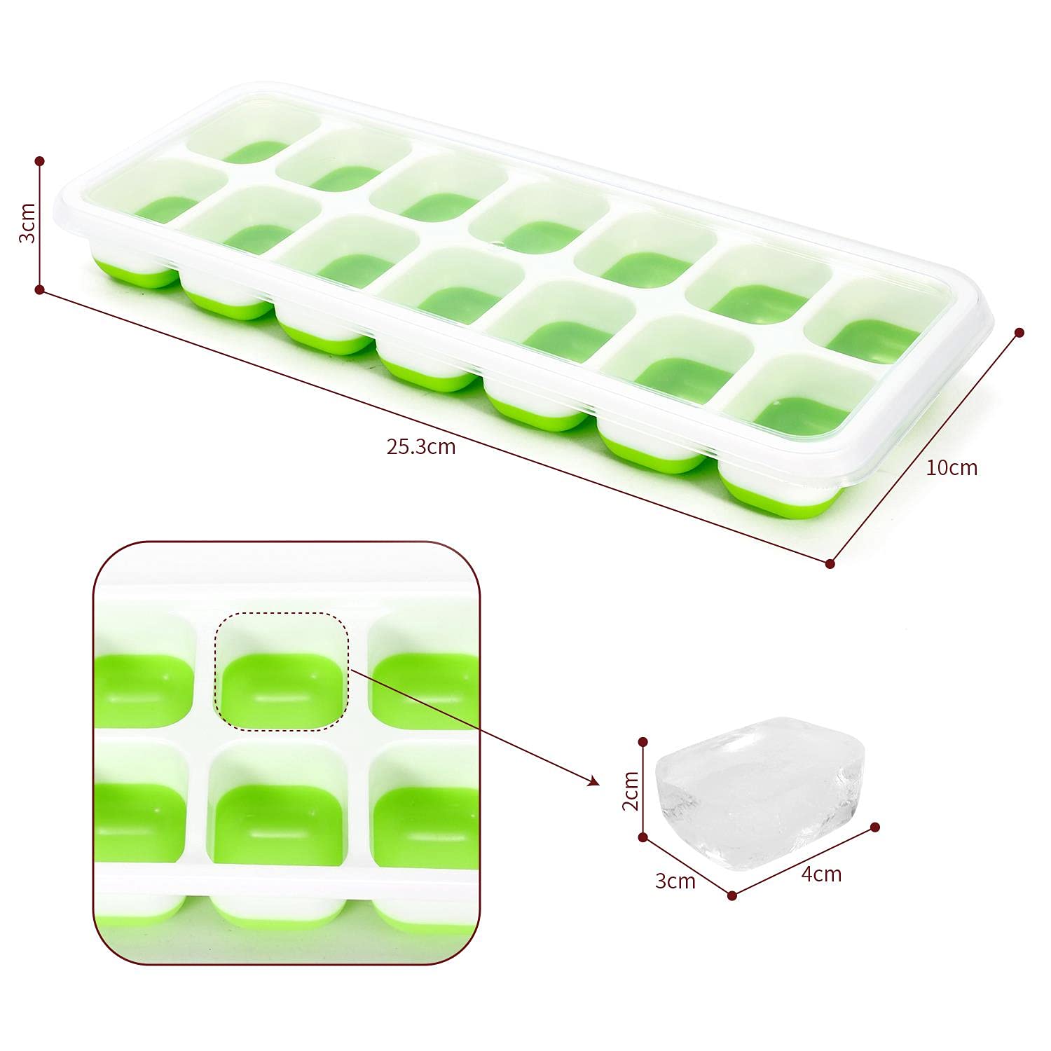 SKIKHN 4 Vassoi Per Cubetti Di Ghiaccio Extra Large In Silicone