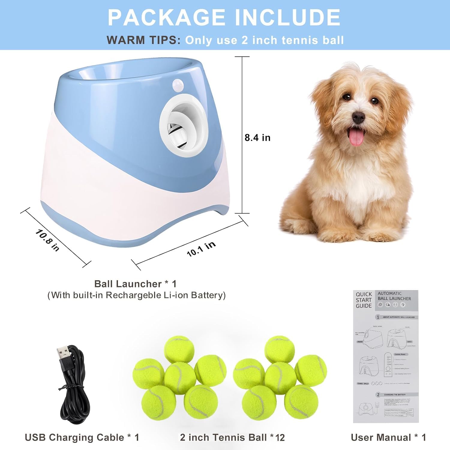 Lanciatore Automatico Palle per Cani, Giocattolo Interattivo Ricaricabile con Distanza Regolabile (3m/6m/9m) per Interno ed Esterno, Regalo per Cani Piccoli e Medi - ABS Durevole e Lunga Autonomia