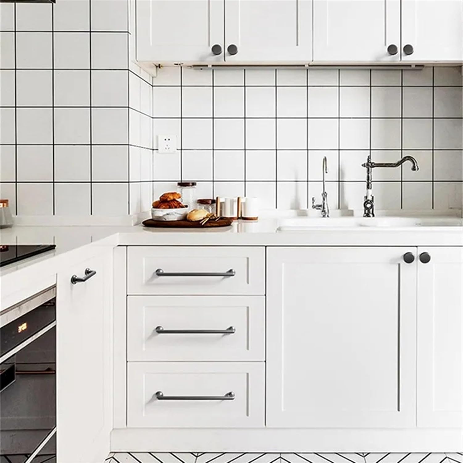 Zinc Alloy Kitchen Cabinet Door Handles Drawer Knobs Closet Handle Furniture Handle Hardware 2Pcs(Pearl Grey 192mm)