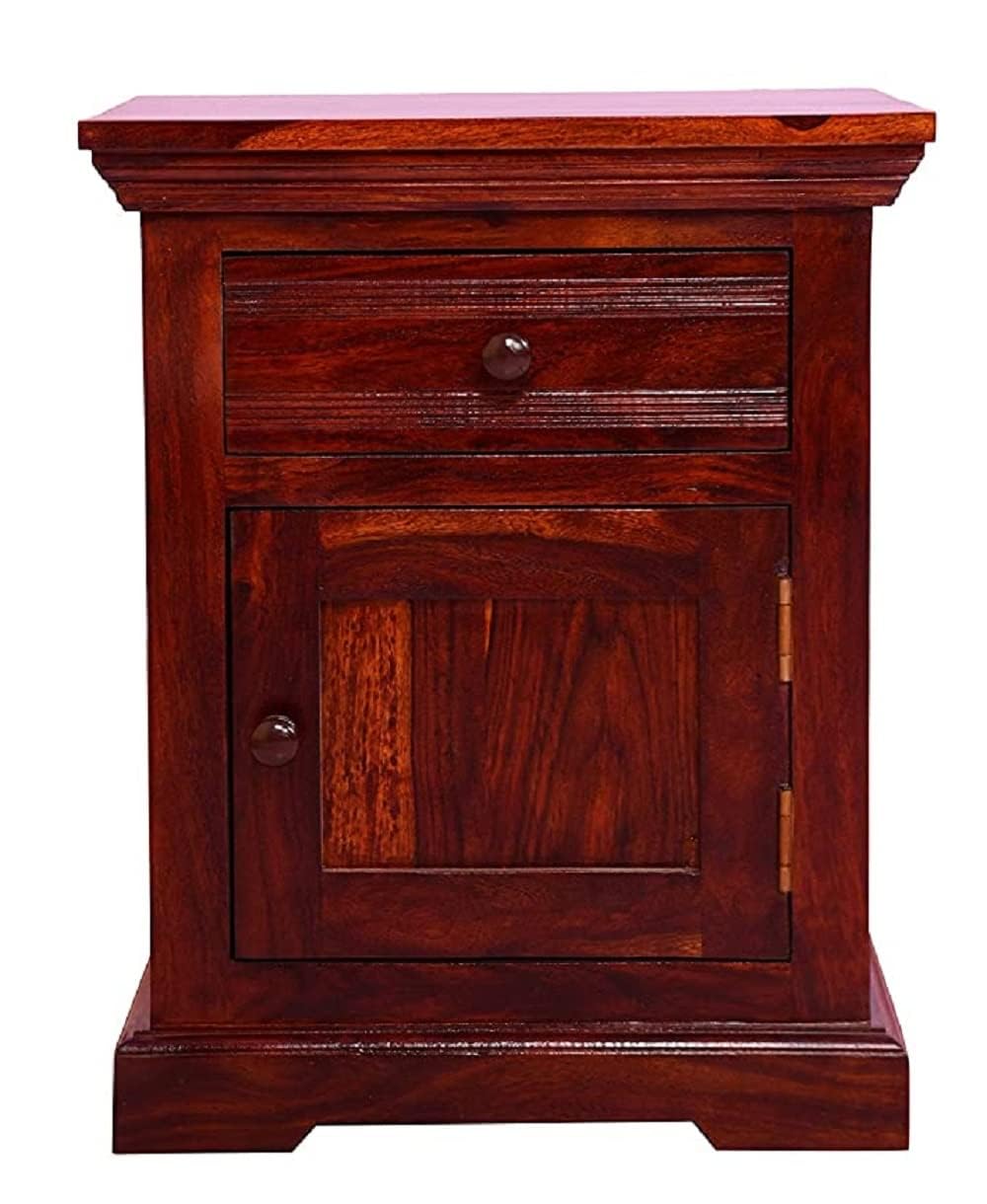 Solid Sheesham Wood Night Stand Bedside End Table with 1 Drawer and 1 Door Cabinet Storage for Bedroom Living Room Home Wooden Furniture (Matching Finish)-picture-12