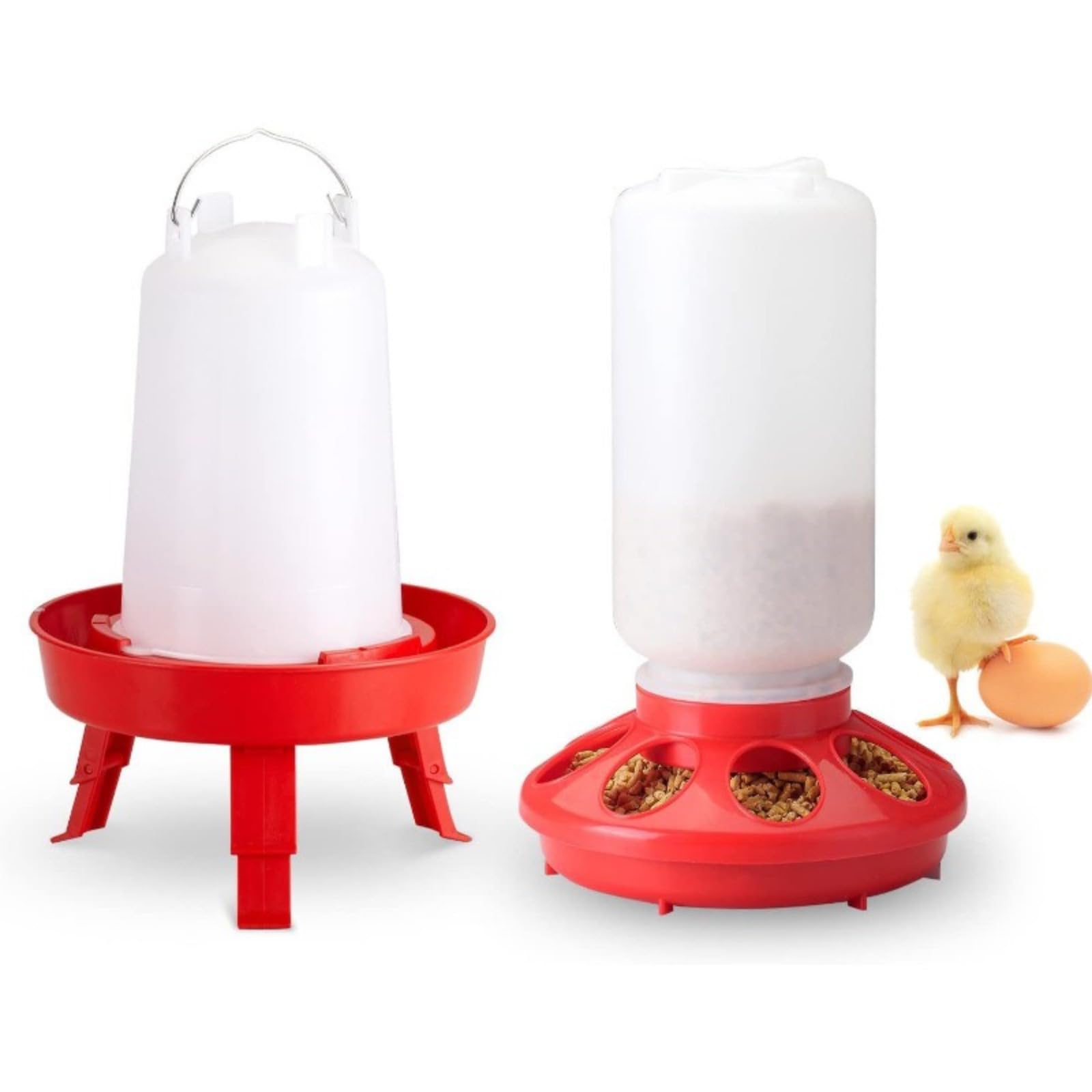 Generico Set Mangiatoia e Abbeveratoio per Polli, Abbeveratoi e Mangiatoie per Pulcini e Quaglie, Confezione da 1kg e Abbeveratoio 1L, Mangime Pulcini Appena Nati