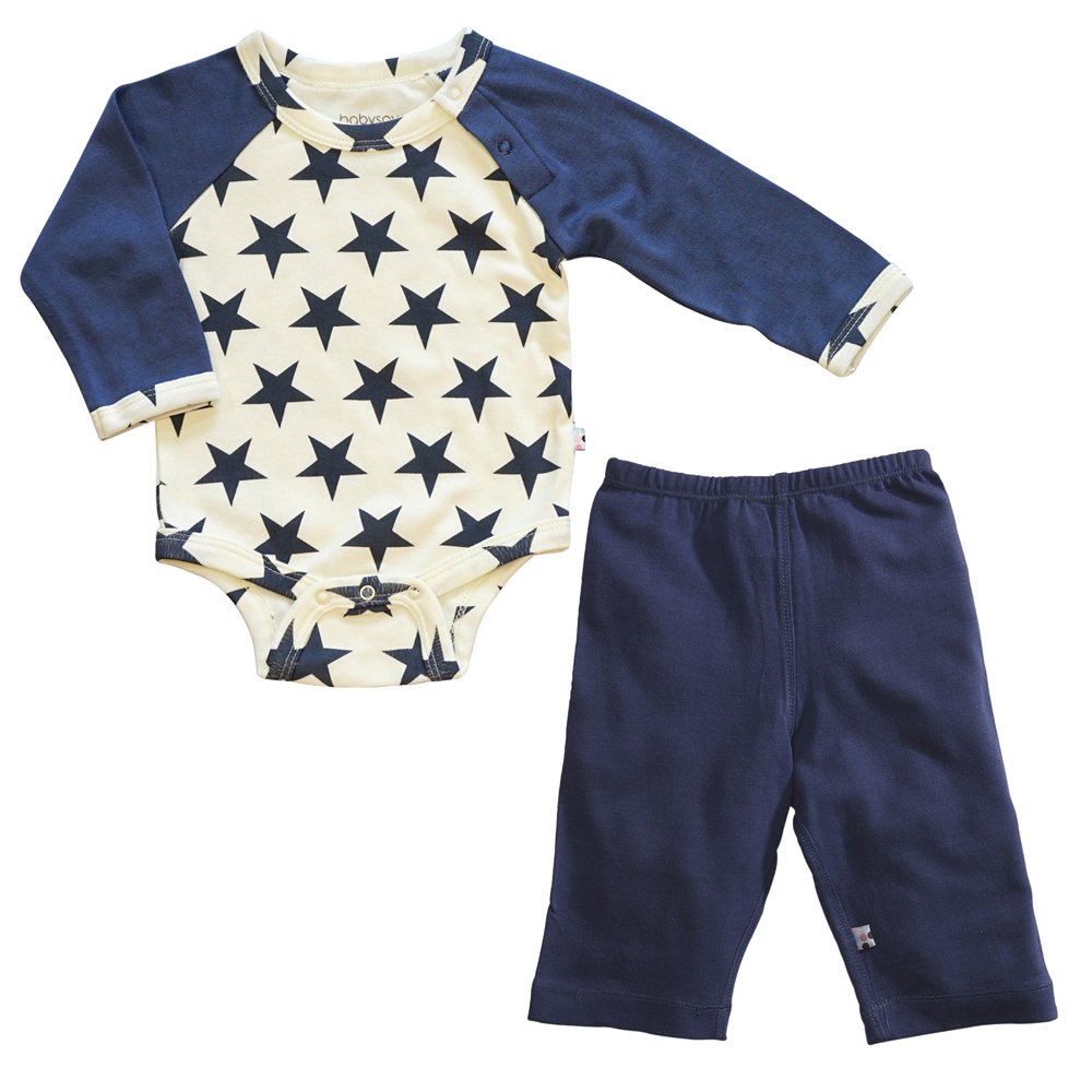 Babysoy Star Bodysuit/Romper + Comfy Solid Pants Playwear Set