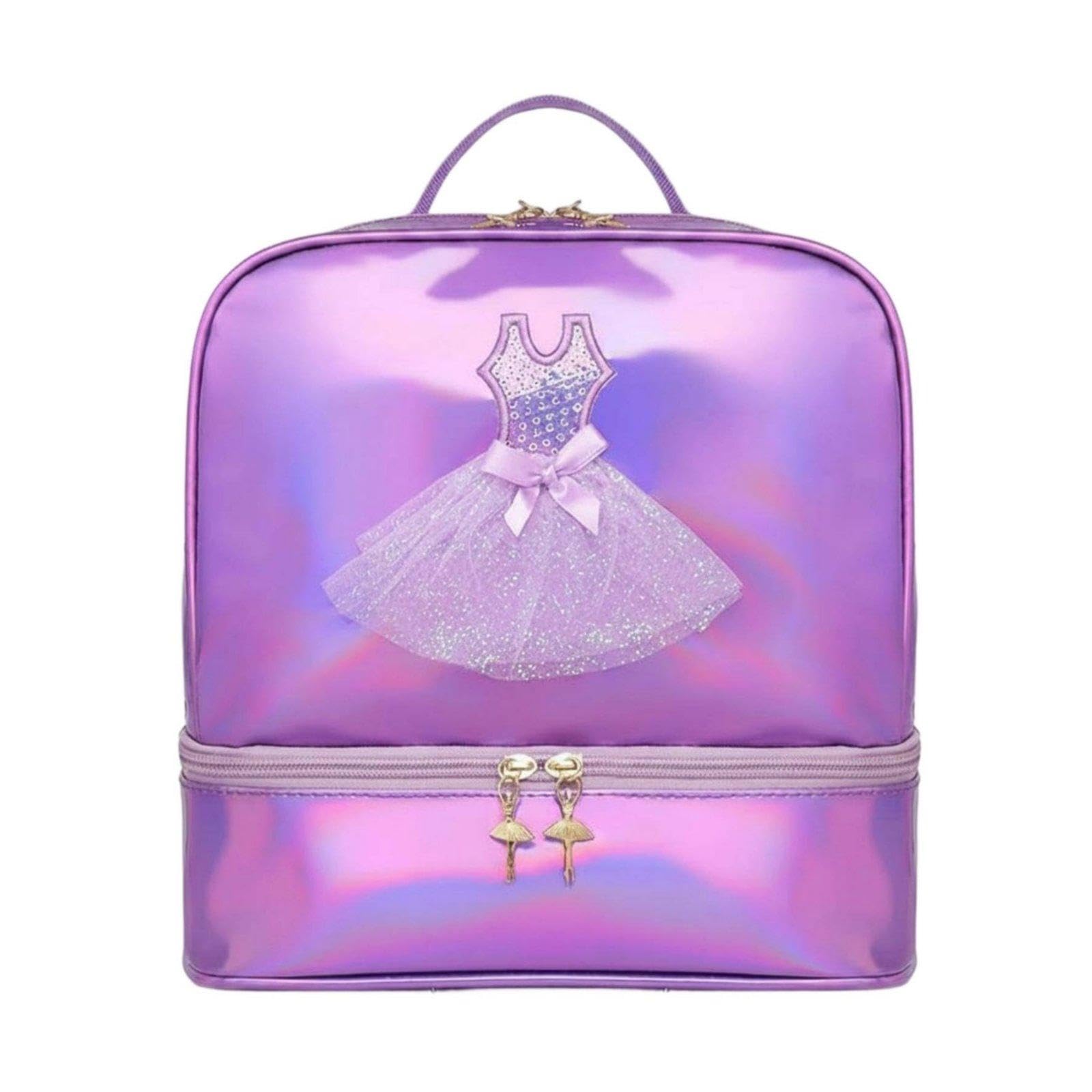 Holographic Backpack Cute Design Ballerina Dance Bag Adjustable Straps Girls Ballet Bag for Dancers, Ballerinas, School Purple-image-38