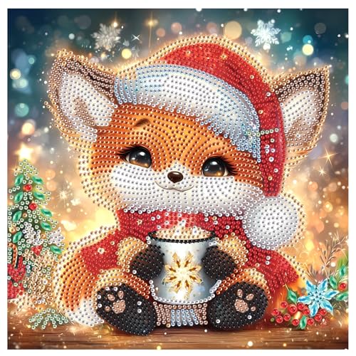 Image of Diamond Painting Kit for Adults, 5D Special Shaped Animal Diamond Art Kit for Beginners, DIY Crystal Rhinestone Christmas Fox Diamond Painting, Sparkling Wall Home Decoration Gift, 11.8x11.8 Inch