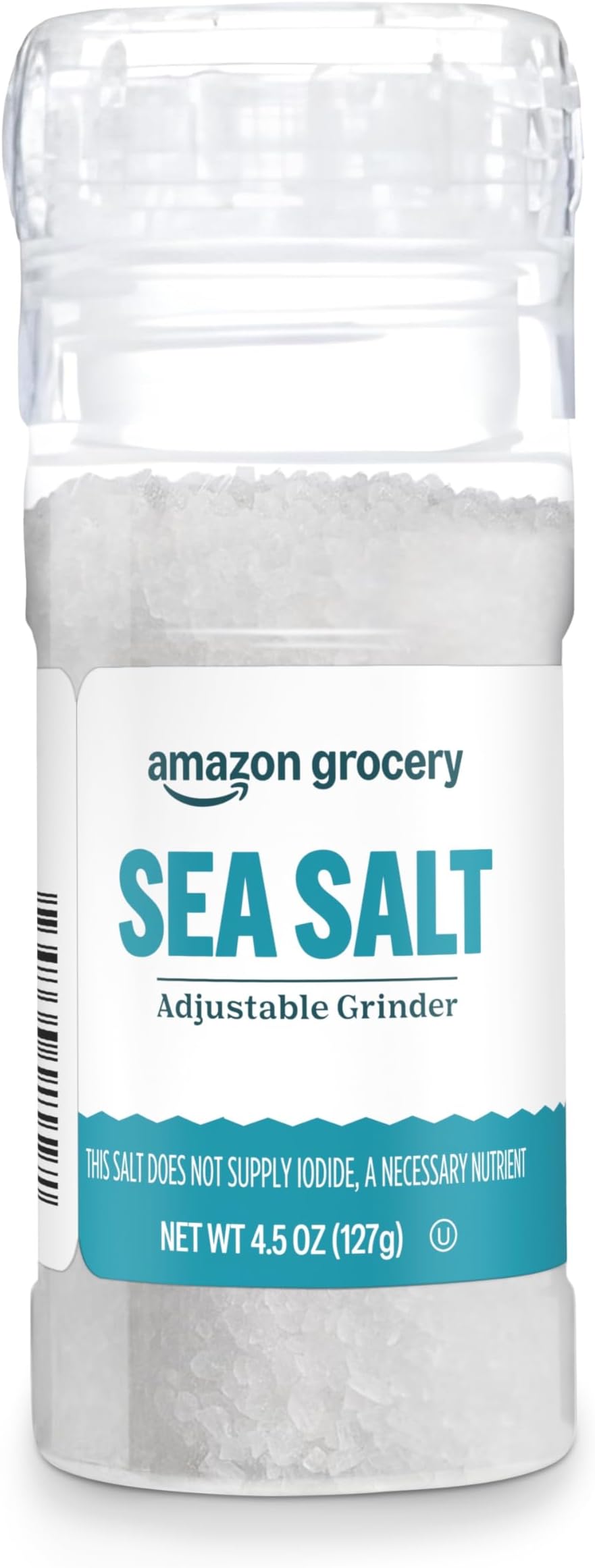 Amazon Grocery, Sea Salt, Adjustable Grinder, 4.5 oz (Previously Amazon Fresh, Packaging May Vary)