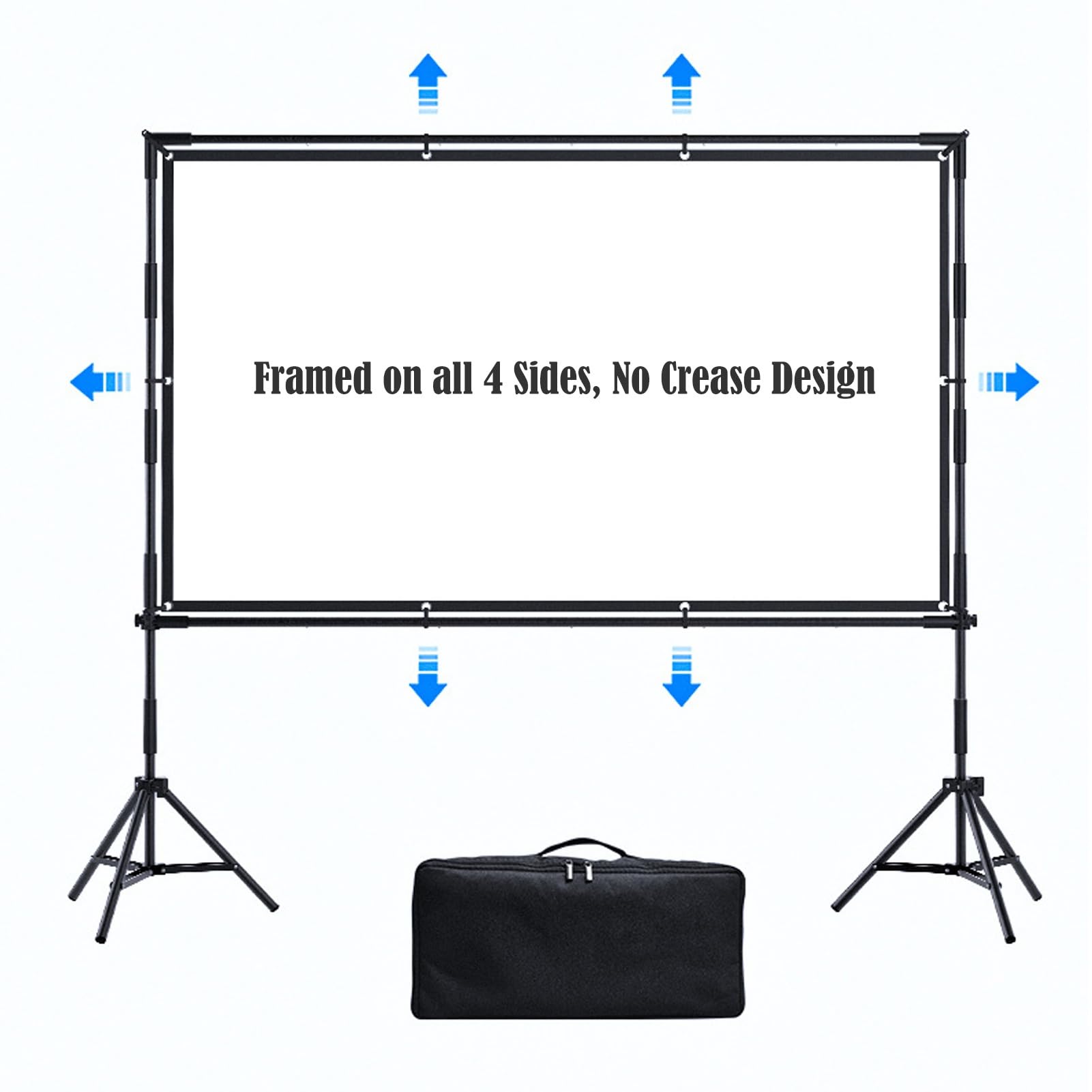 Schermo per Proiettore con Supporto, Telo per Proiettore Portatile da 84-150 Pollici per Interni/Esterni con Borsa, Ultra 4K 16:9 FHD Schermo Proiezione(100inch)