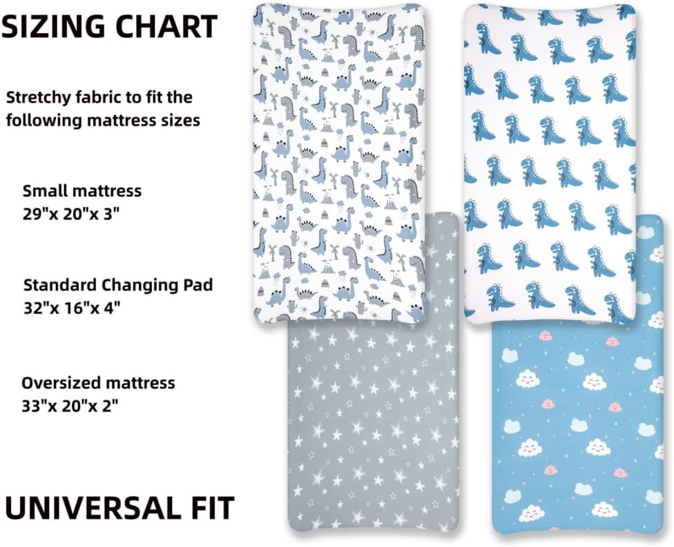4 Pack Soft Baby Boy Sheets Dinosaur Star Cloud Soft Polyester Neutral Unisex Fitted Sheets Set for Baby Boys