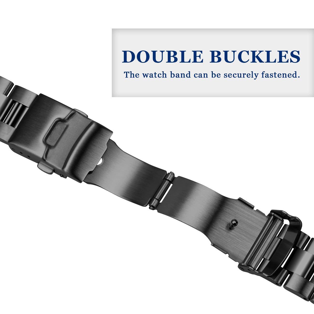 Hstrap Stainless Steel Watch Band 20mm 22mm Screw-In Curved End Metal Watch Bands Strap for Men Women Deployment Double Buckle Watch Bracelet Silver Black (20mm, Black)