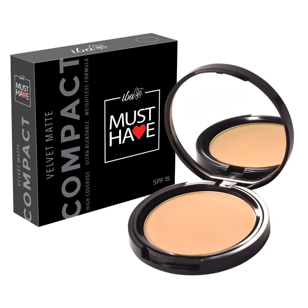 Iba Must Have Velvet Matte Pressed Compact Powder - Medium Beige, 9g | High Coverage | Ultra Blendable | Face Makeup | Weightless Formula | SPF 15 | Oil Free Fresh Matte Finish look | Halal Certified