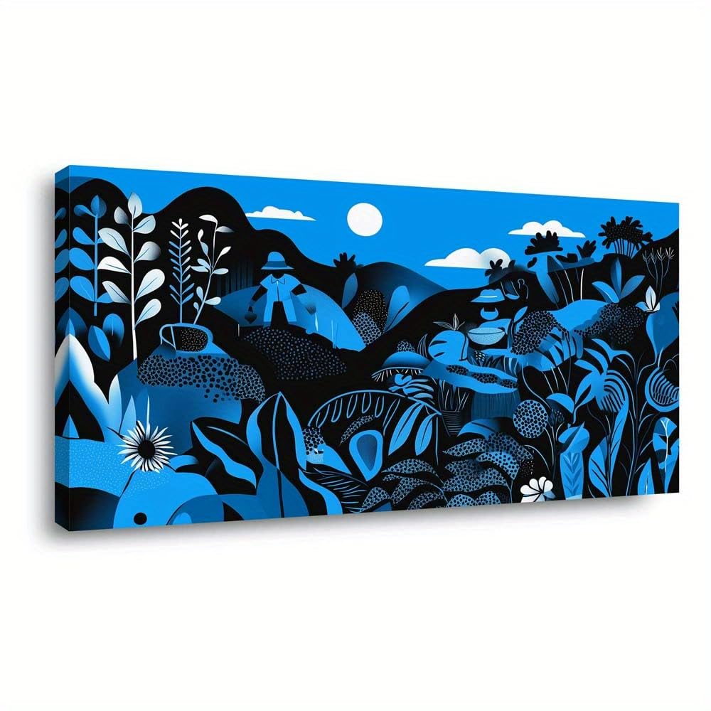 CWZBFEH Modern Abstract Canvas Wall Art Featuring a Blue Landscape, for Living Room, Bedroom(50x100cm/No frame)