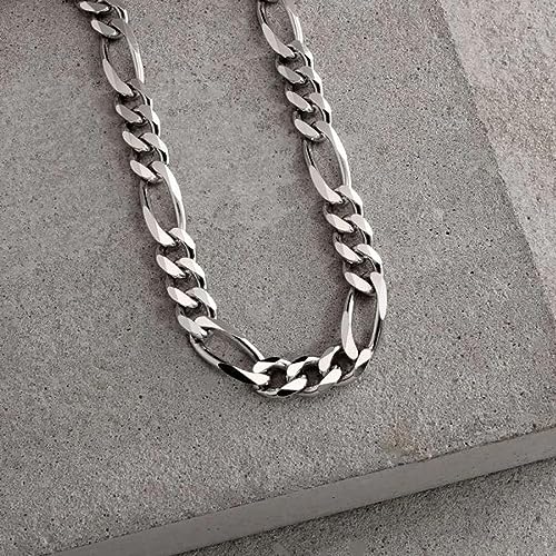 Image of LeCalla 925 Sterling Silver BIS Hallmarked Italian 3.5 MM, 7 MM Solid Diamond-Cut Figaro Link Chain Necklace for Men Women (16, 18, 20, 22, 24, 26 Inches)