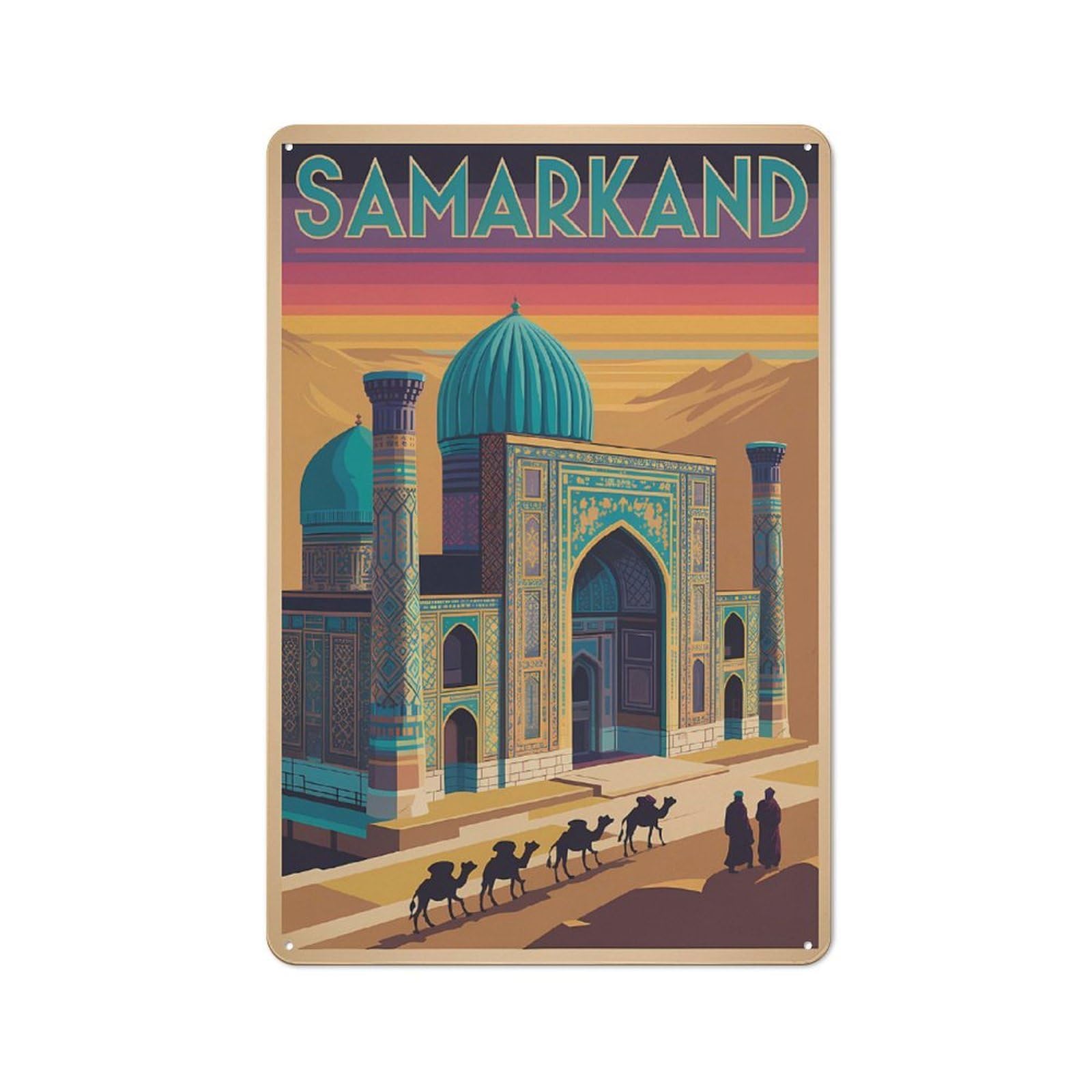 Samarkand Travel Warehouse Style Metal Wall Decor 30x20cm, Metal Wall Sign for Workspace, Cafe, Hallway Or Garage