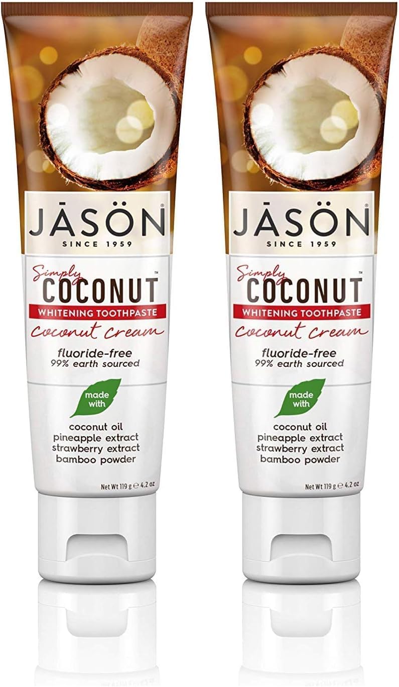 Jason Simply Coconut Whitening Fluoride-Free Toothpaste, Coconut Cream, 4.2 Oz (Pack of 2)