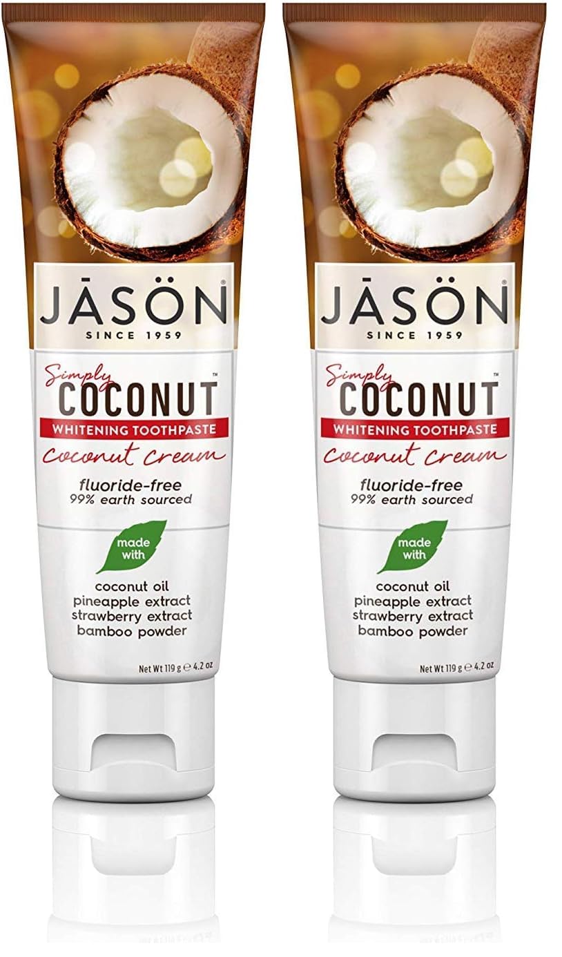 Jason Simply Coconut Whitening Fluoride-Free Toothpaste, Coconut Cream, 4.2 Oz (Pack of 2)