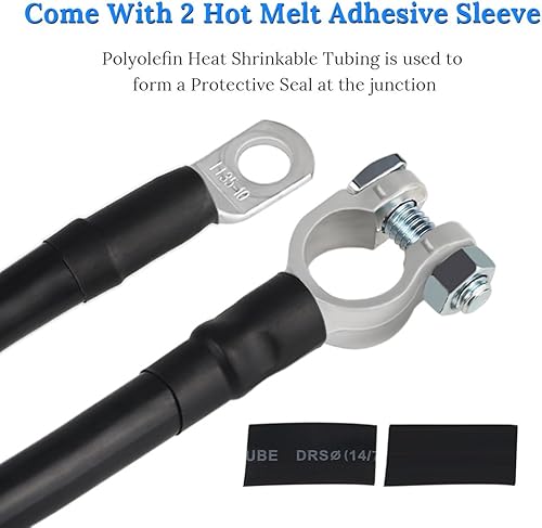 Miniatura 5 de WATERWICH Cable de batería negativo de 2 AWG calibre 2 de 20 pulgadas con 2 adhesivos termofusibles, cobre puro, conexión perfecta para barco,