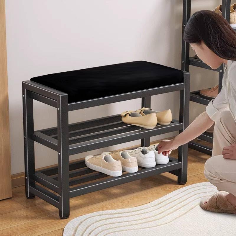 Damijda Small Shoe Bench Shoe Rack Storage Bench Entryway Bench Shoe Shelf with Seat Cushion, Stable Shoe Organizer for Entryway, Living Room, Entryway Holds Up to 300lb (25.5‘’, 15.5'', 9.8'')