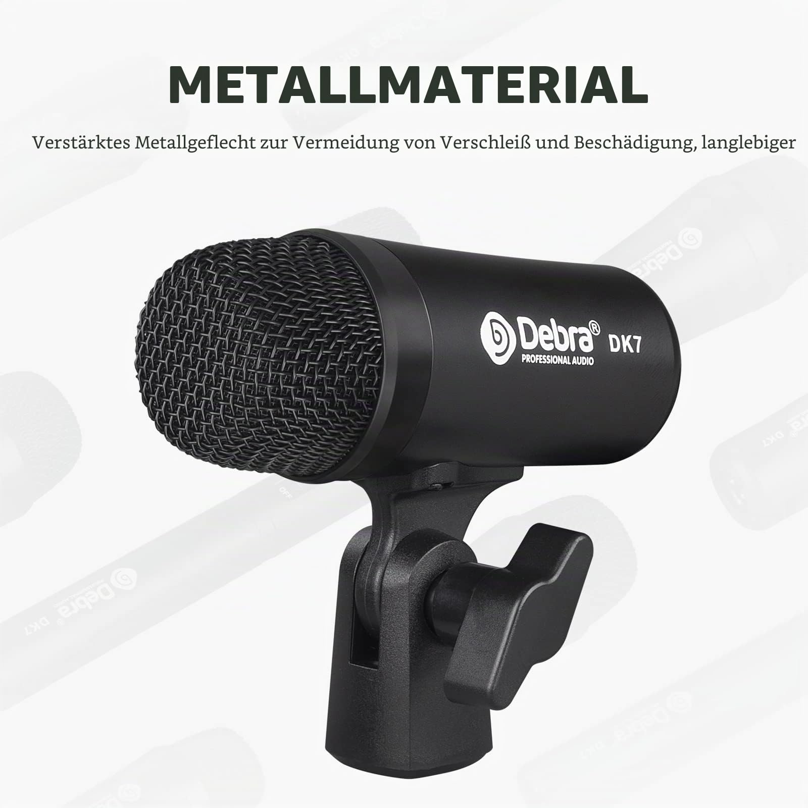 D Debra DK7 Pro 7-teiliges kabelgebundenes dynamisches Schlagzeugmikrofon-Set, Bass, Tom/Snare & Becken Mikrofon-Set für Schlagzeuger und andere Instrumente mit Gewindeclip
