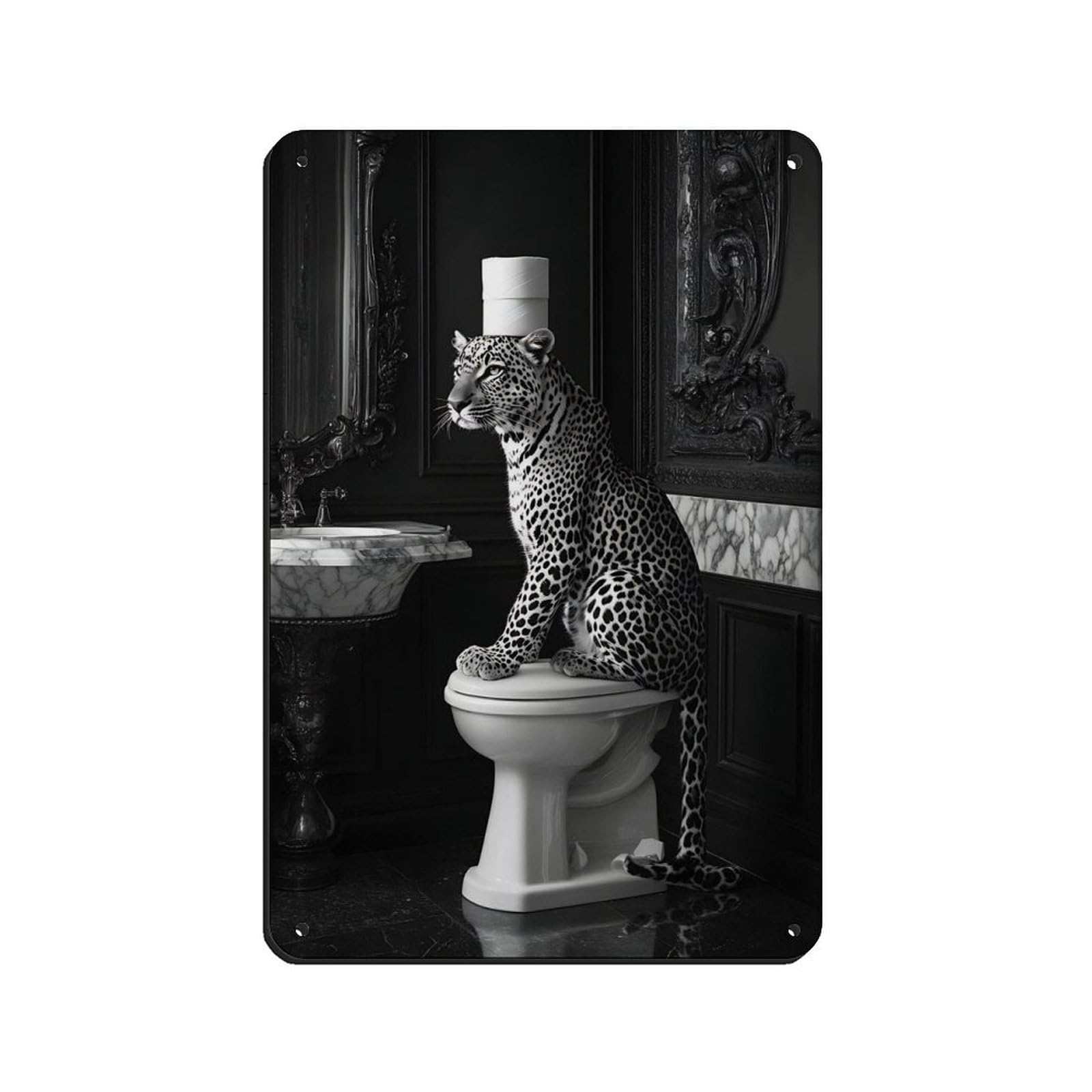 Lxwnze 20L X 30W Cm Funny Animal Sitting On Toilet Tin Sign Vintage Metal Pub Club Cafe Bar Home Wall Art Decoration Poster Retro 8X12inch(20X30cm)
