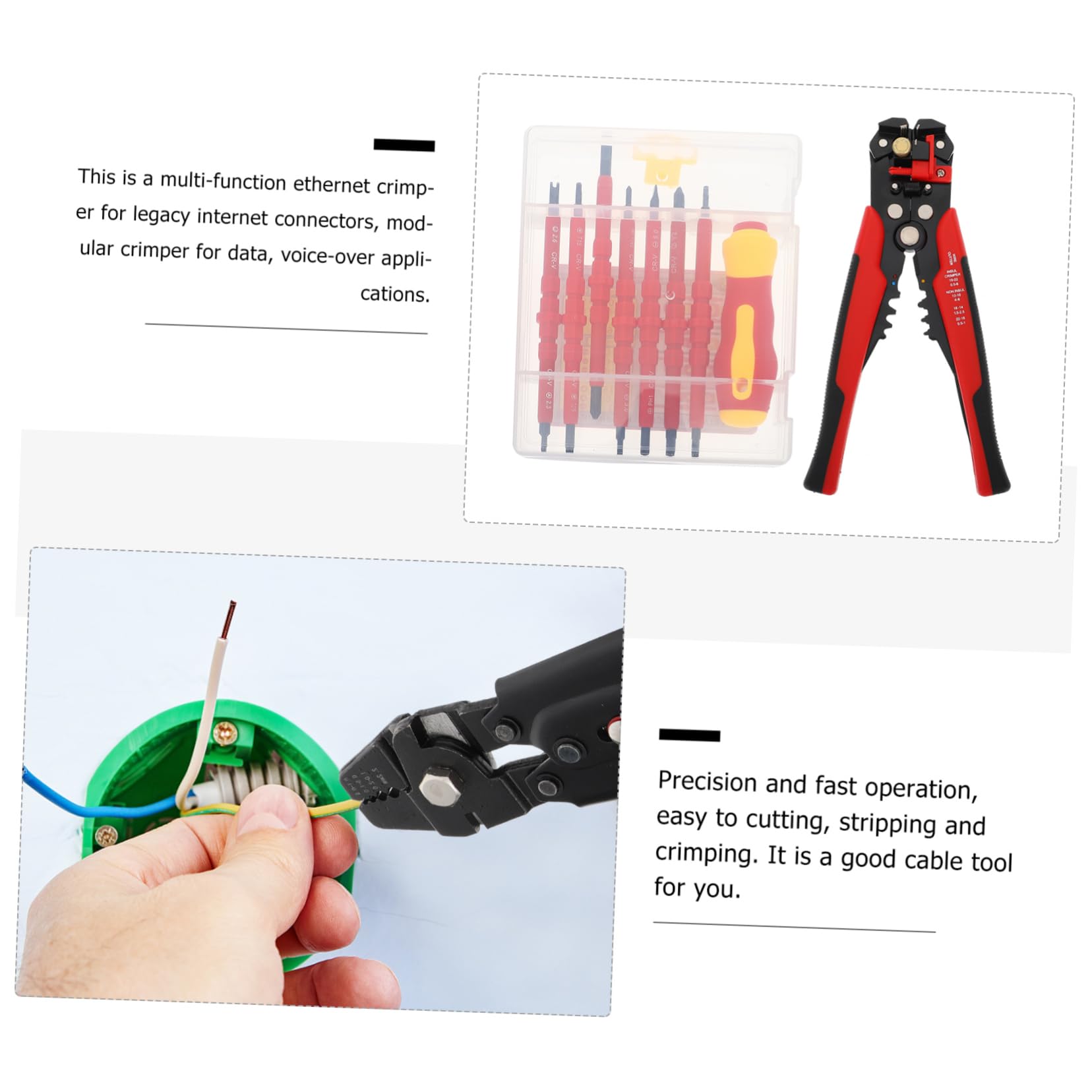 jojofuny 2sets Cacciaviti Isolati e Strumento Per Stripping Fili Kit Per Elettricisti e Utensile Multifunzionale Impugnatura e Componenti Resistenti