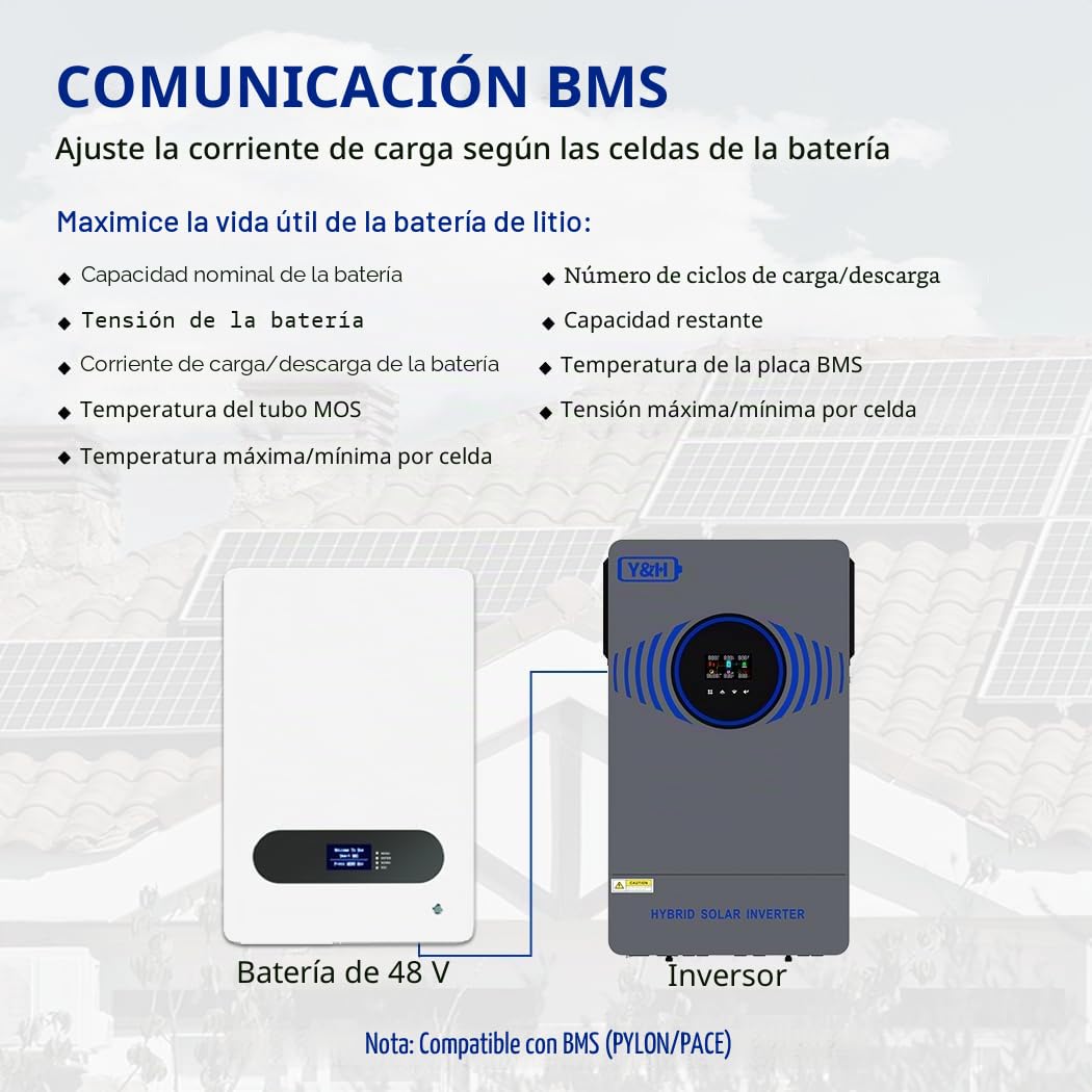 Y&H Inversor solar híbrido de 6200 W, CC 48 V a CA 230 V, onda sinusoidal pura, arranque sin batería, con cargador solar MPPT de 120 A, para 48 V LiFePO/ácido de plomo, sistema solar para casa y