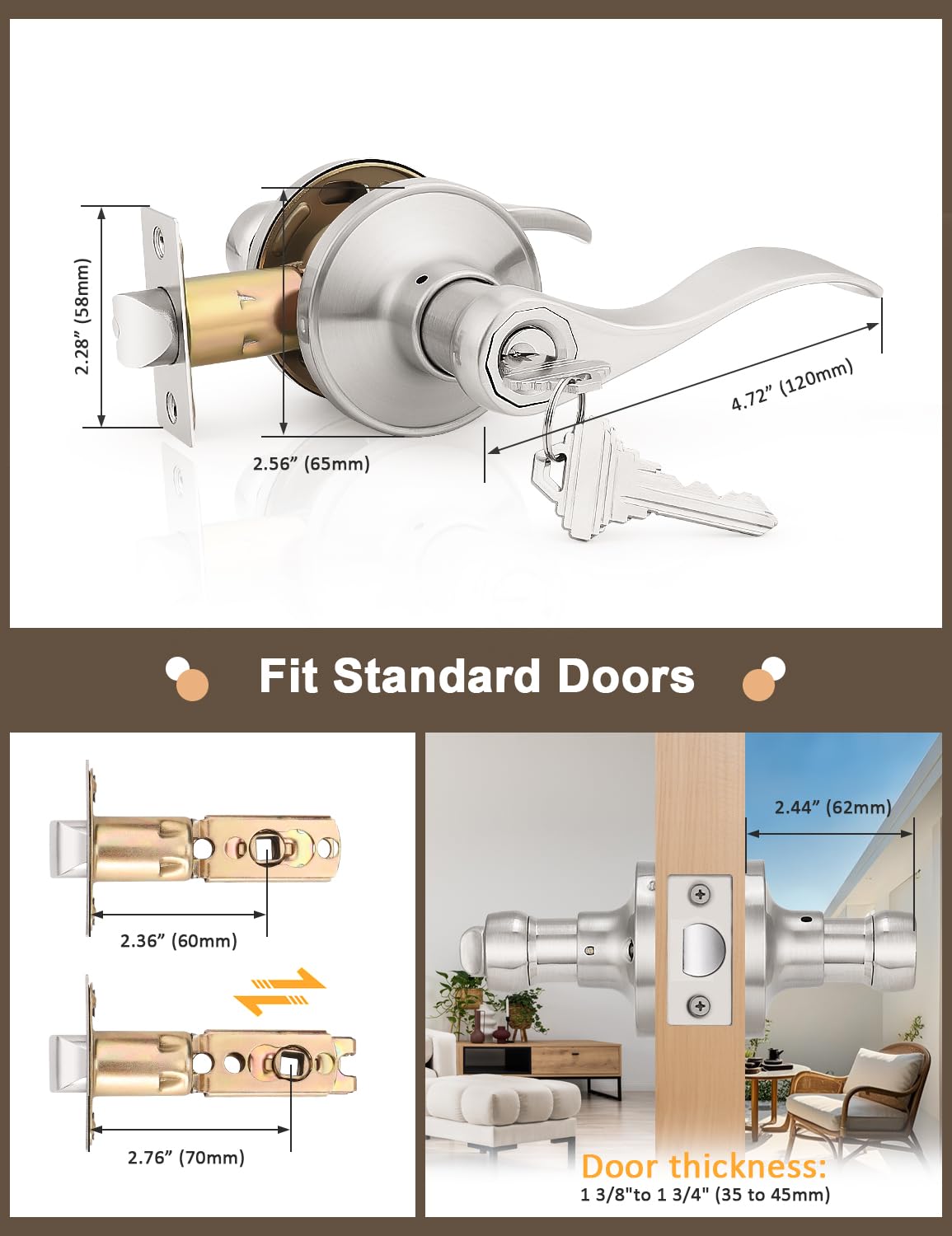 gobrico Wave mango llave cerradura para puerta de entrada pomo, níquel satinado, bronce aceitado