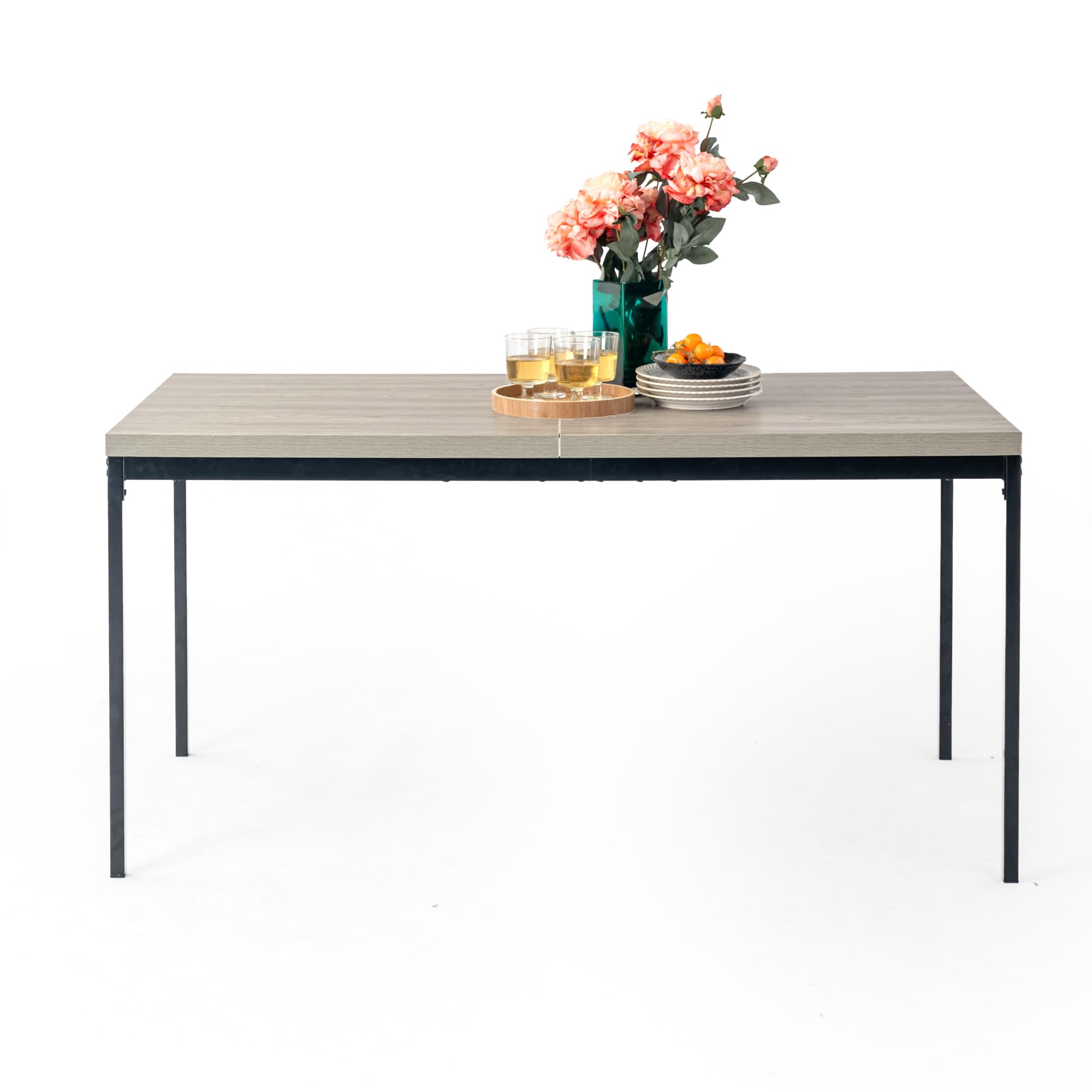 FurnitureR Tables de Cafétéria en Grise, Table de Cantine Scolaire pour 4 à 6 Personnes, Plateau en Bois Epais avec Structure Métallique, pour Les Repas et Les Réunions, 150x75x75cm