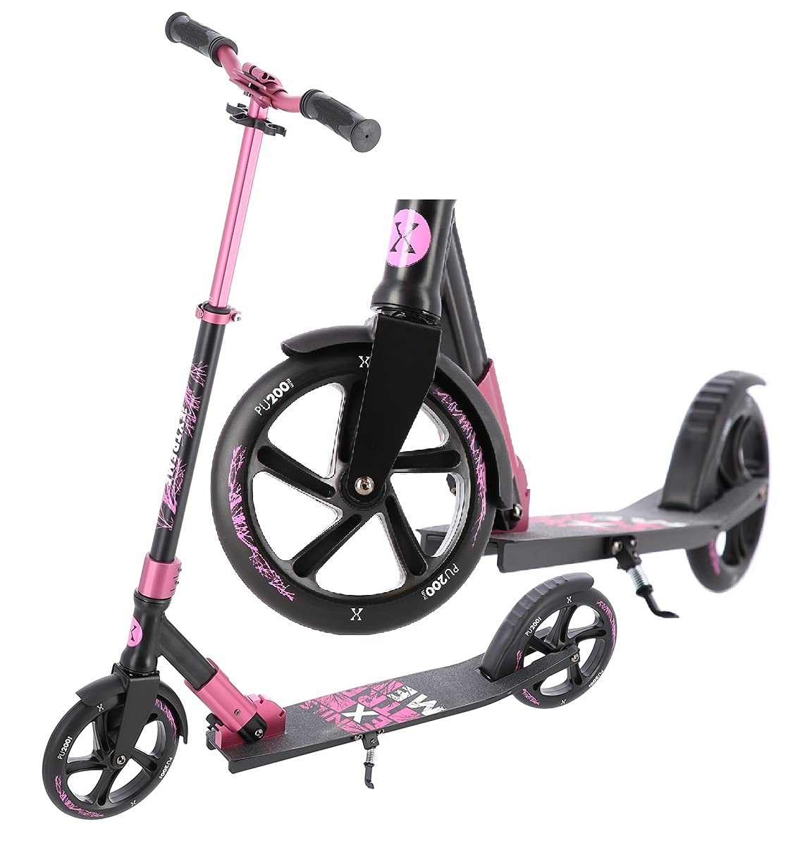 NILS HM205 Pink Extreme Scooter for Children And Adults Folding Aluminum Rubber Large Wheels 20CM Diameter Bearings ABEC7