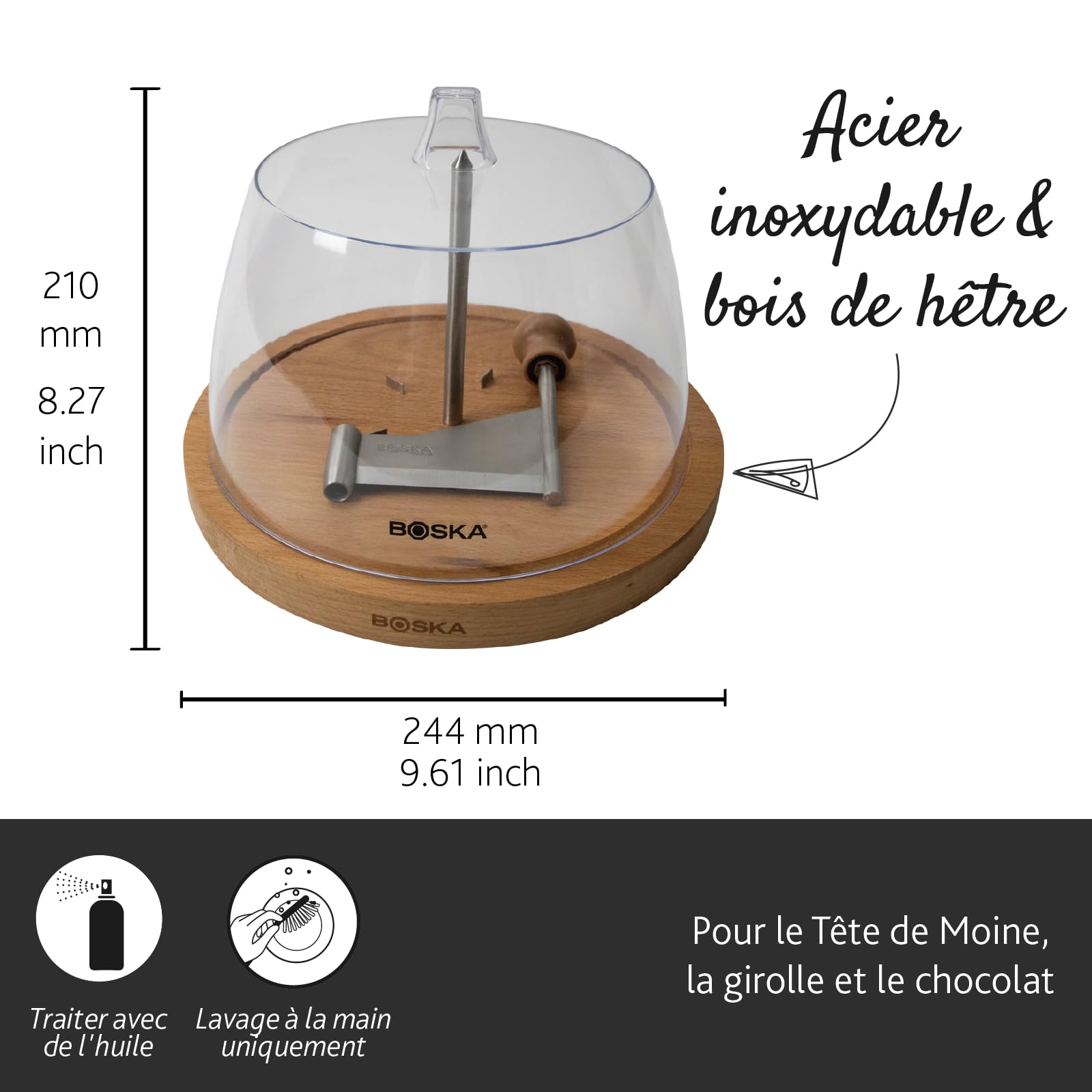BOSKA Fraiseur à Fromage avec Cloche Amigo - Pour Girolle, Tête de Moine et Chocolat - Bois