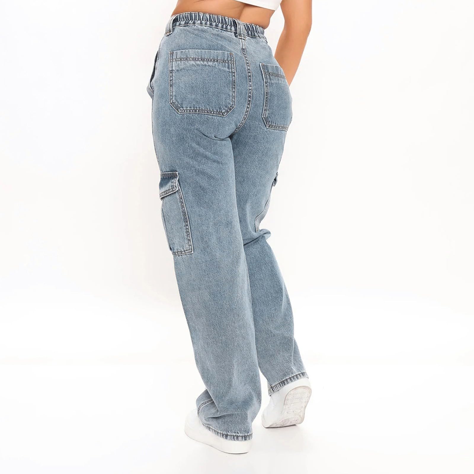Jeans da donna Straight Leg – Jeans da donna a vita alta, pantaloni in denim, Baggy Y2K Multi tasche, pantaloni cargo da donna 2025, per attività all'aria aperta, casual, da trekking, con bottoni