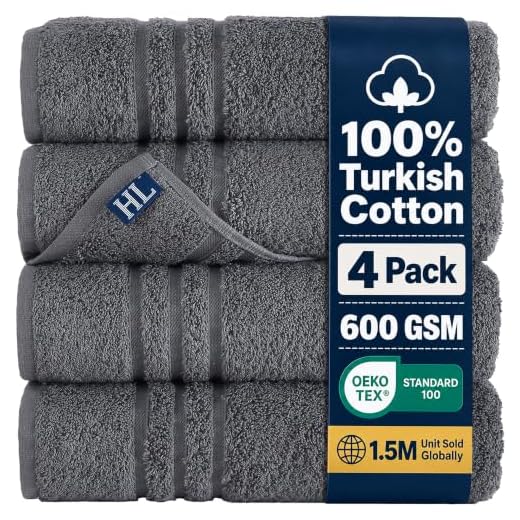 Hammam Linen Cool Grey Bath Towels 4-Pack - 27x54 Soft and Absorbent, Premium Quality Perfect for Daily Use 100% Cotton Towel 600 GSM
