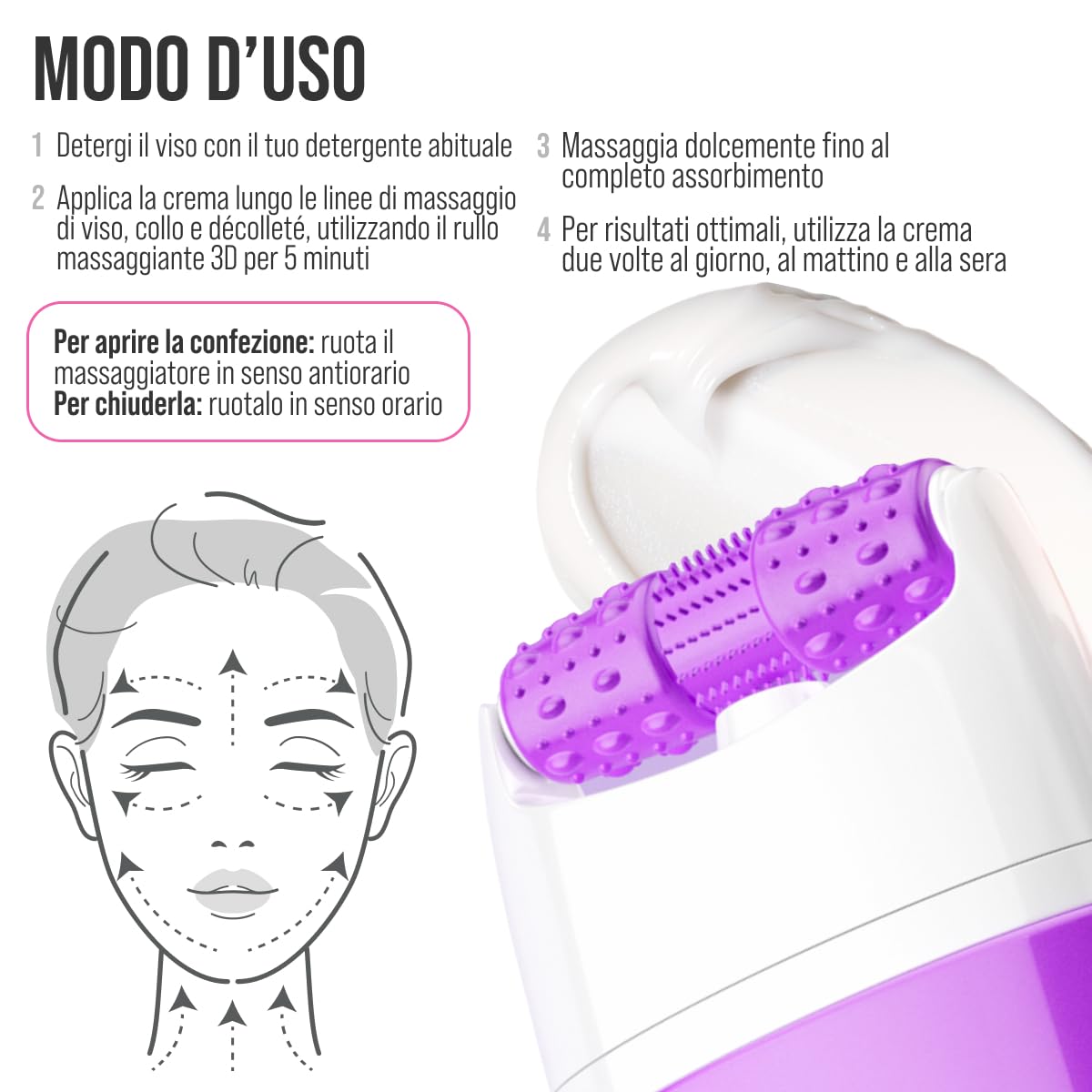 7DAYS Crema Viso e Collo Coreana Antirughe al Retinolo con Rullo Massaggiante – Effetto Lifting Rassodante e Compattezza, Azione Levigante, per Rughe e Linee Sottili, per il Doppio Mento, 40 ml