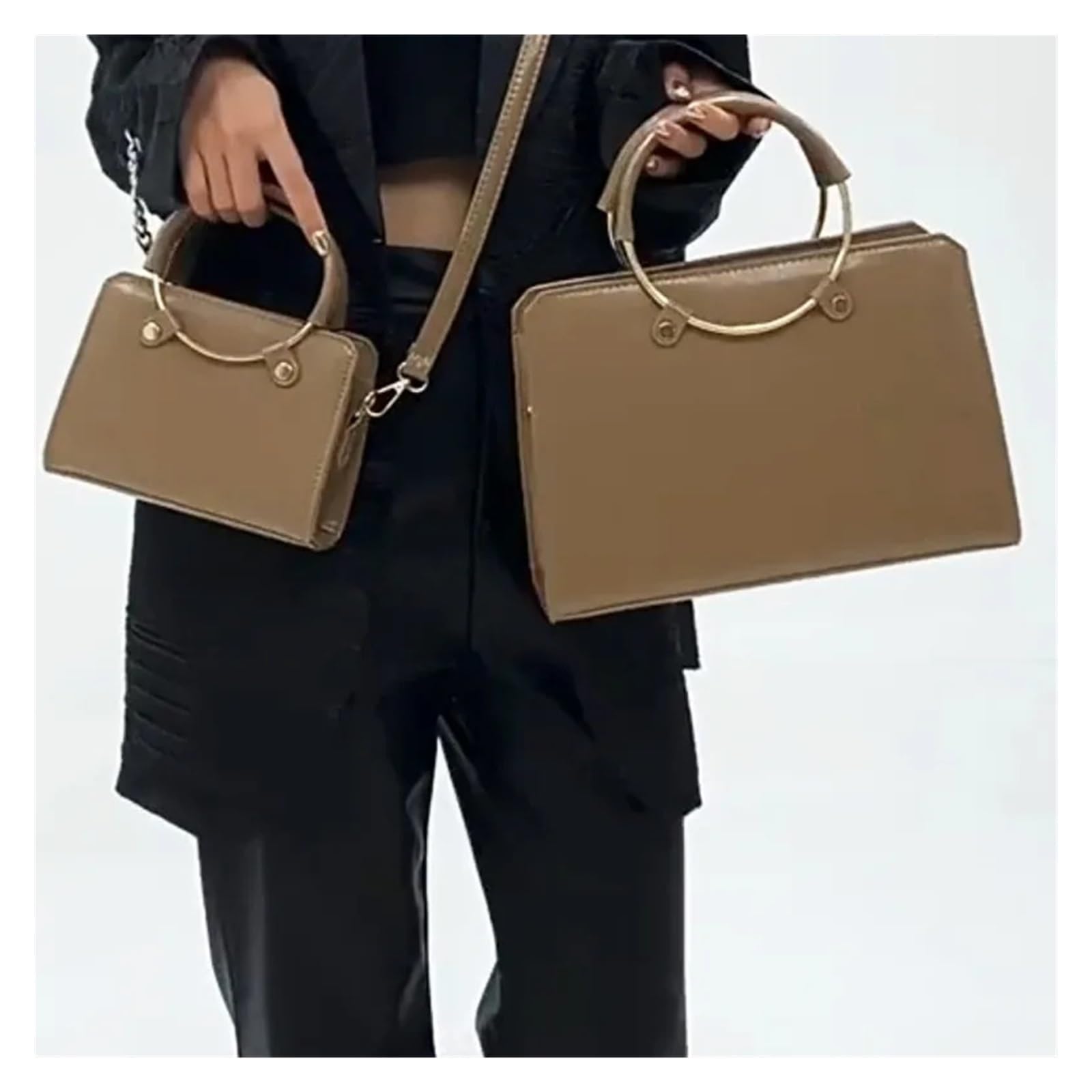 MRKU Asa de Madera para Bolso, Accesorios para Bolsos, Manualidades, Bricolaje, 2 Piezas Redondas, Correa de Metal con Anilla en O, repuestos para Bolsos Hechos a Mano