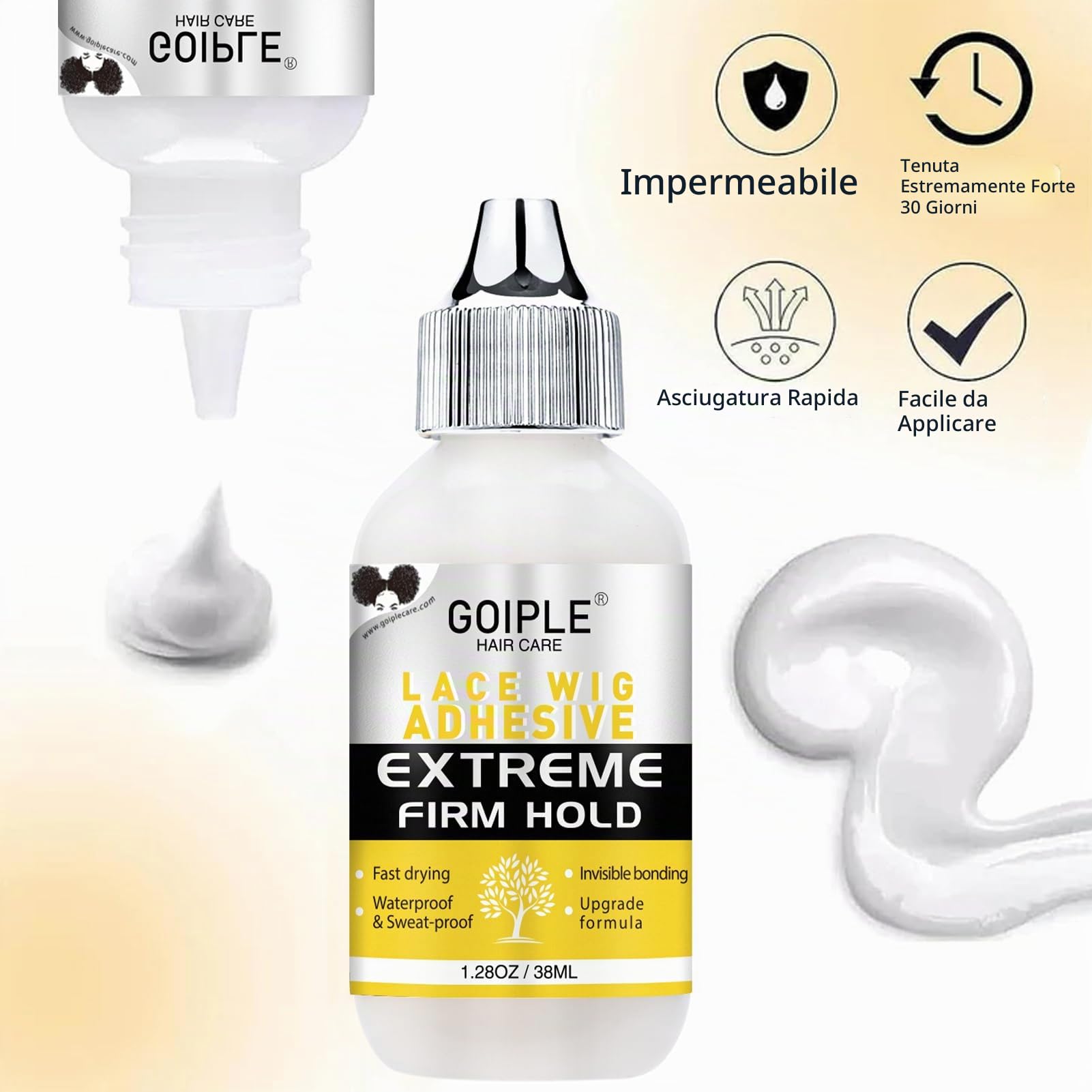 WOZUTUNT Colla Per Parrucche Colla Per Protesi Capelli, Tenuta Forte Colla Per Capelli Per Parrucche, Fascia Per Parrucche, Bastoncino Di Cera Per Capelli, Spazzola Per Bordi Edge Control