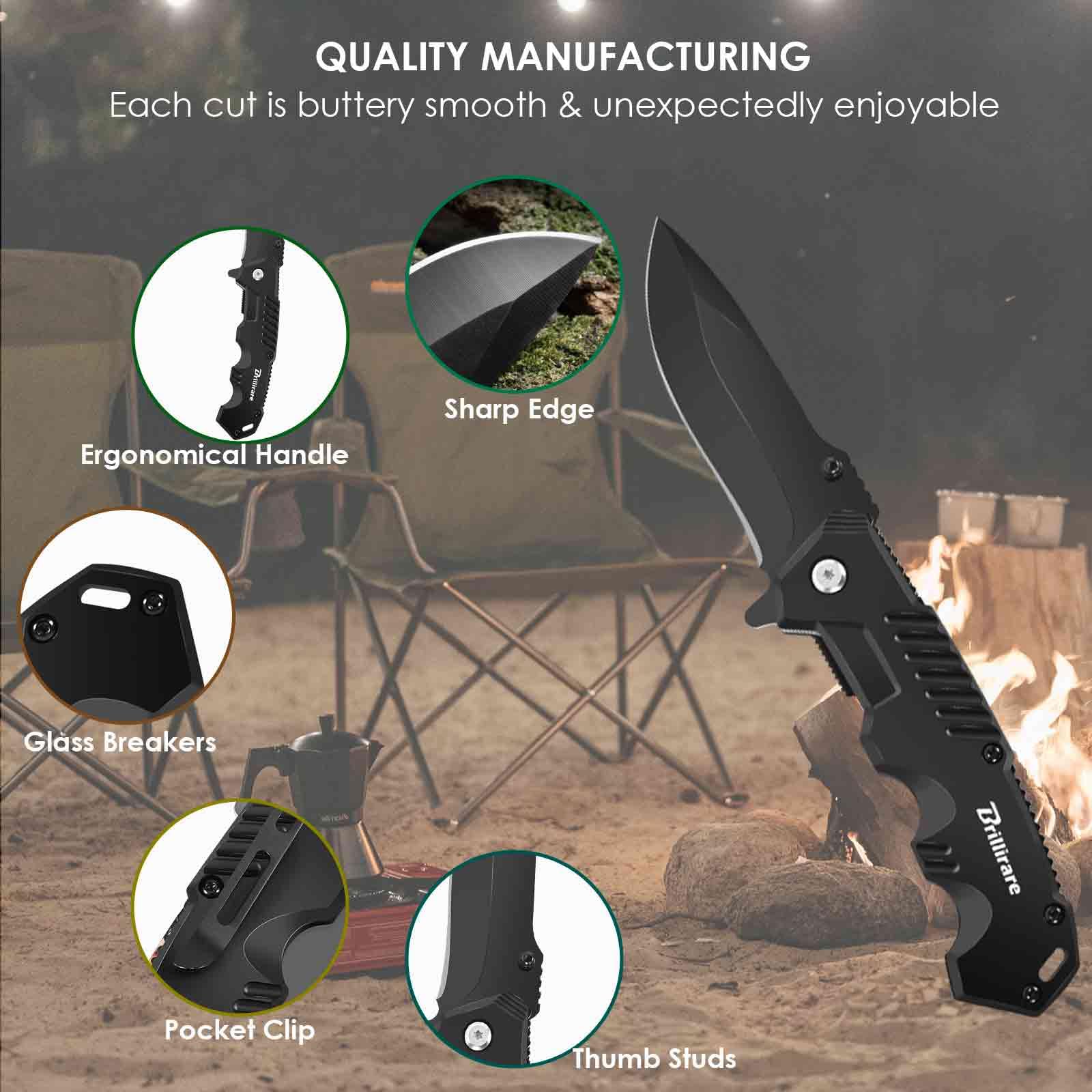 Coltello da tasca pieghevole, lama 2,6 pollici: piccolo coltello di sopravvivenza con clip, serratura a pulsante e rompivetro, ideale per caccia, camping ed escursioni