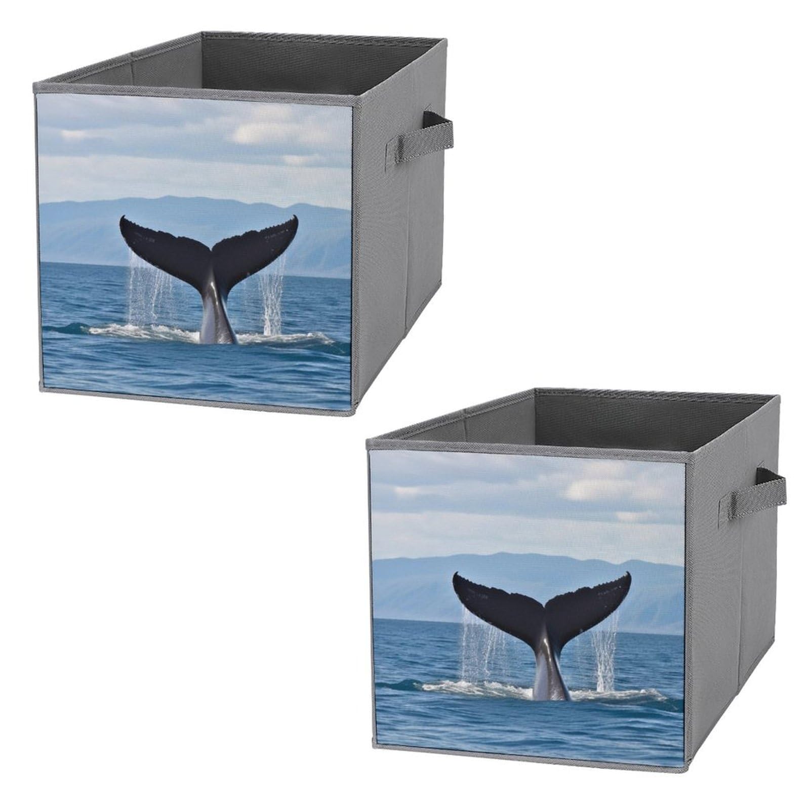 Cube de rangement ouvert pliable lot de 2 bacs motif queue de baleine gain de place 27cm