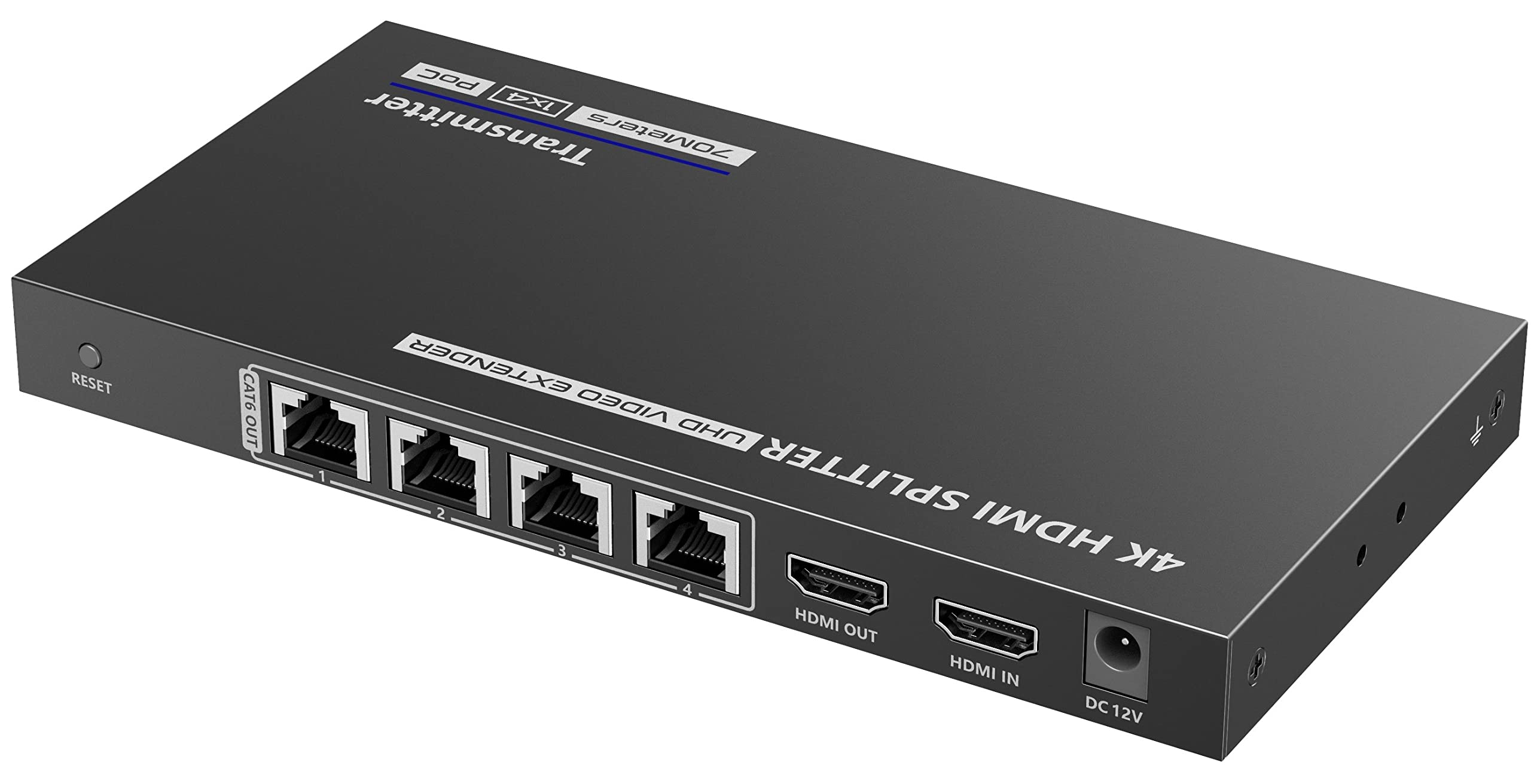 PremiumCord 4K HDMI 1-4 Splitter + Extensor vía Cat6/6a/7, Ultra HD 4K @ 30Hz a 70m, Carcasa Metálica, 2 Receptores con Fuente de Alimentación, Dolby TrueHD, 3D, EDID, CEC, HDCP2.2