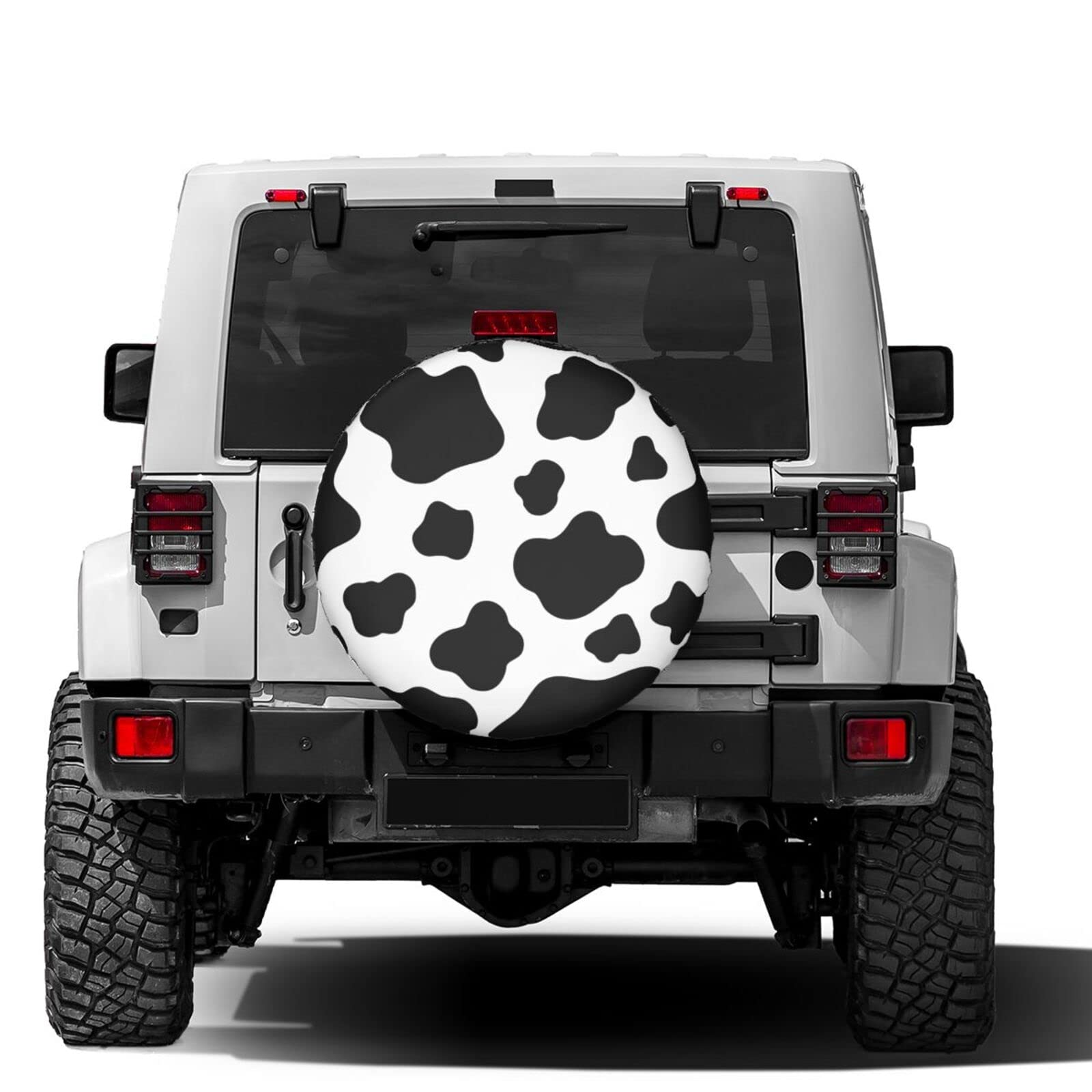 Foruidea Lovely Animal White Cow Print Spare Tire Cover Dust-Proof Wheel Tire Cover Fit Trailer, RV, SUV and Many Vehicle 17 Inch