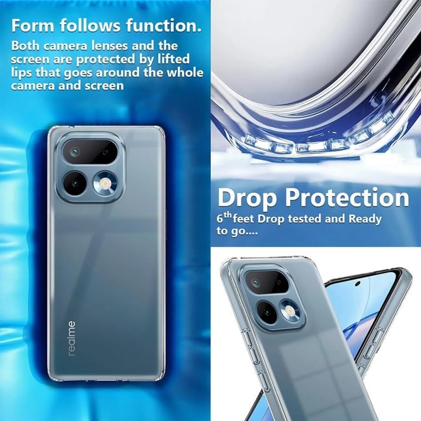 Image of REALCASE Silicone Back Cover Case, Scratch Resistant Protective Crystal Clear Transparent Shock Proof Back Cover Case for Realme 16 Pro 5G