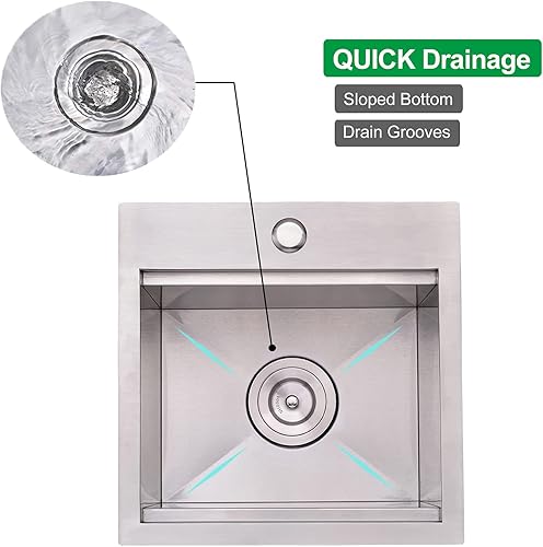 Vista 75 de Fregadero de cocina negro de 21 x 20 pulgadas, fregadero de barra descendente, fregaderos cuadrados de acero inoxidable para estación de trabajo