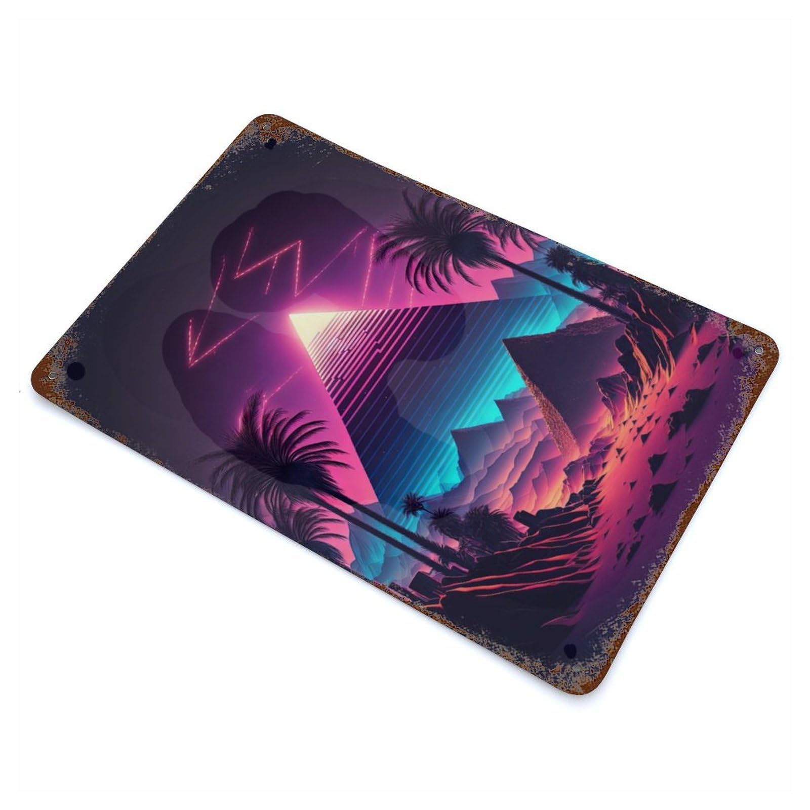 A Pyramid in The Neon Sand Rustic Tin Plaque 11.8"x7.9", Ideal for Shed, Workshop And Garage Wall Decor