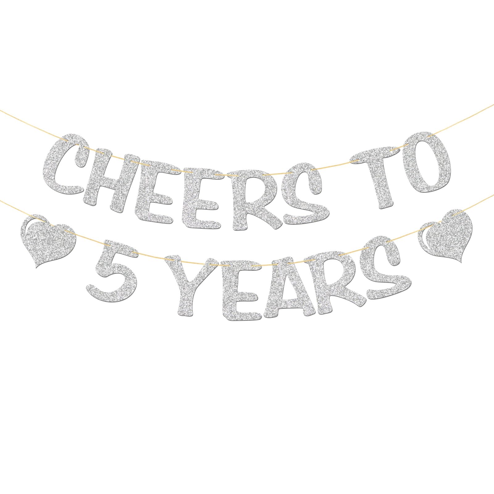 Cheers to 5 Years Banner 5th Anniversary Party Garland Supplies Happy 5th Birthday Party Decorations - Glitter Silver