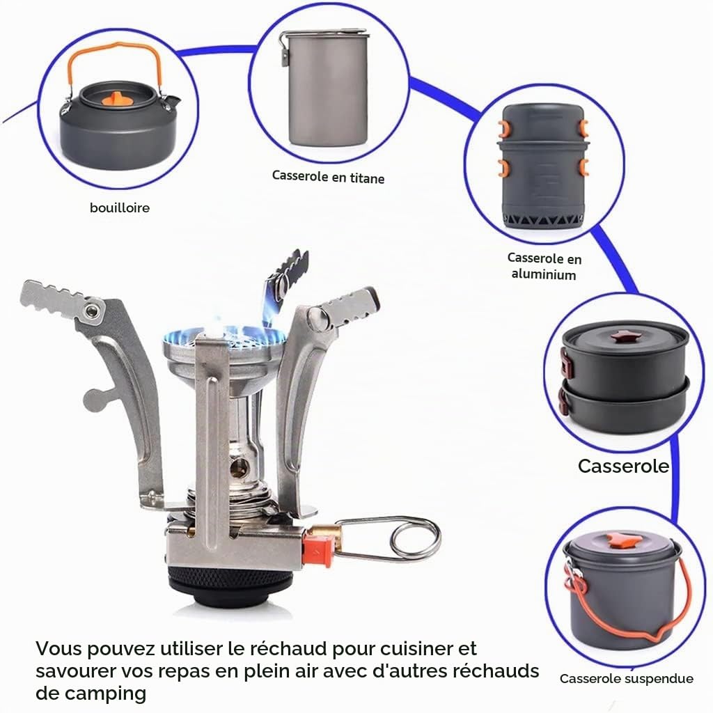 rechaud gaz camping mini réchaud gaz camping portable pliable ultra léger 3000w allumage piézo bivouac randonnée trek voyage pique nique plein air petit réchaud compact léger gazinière camping gaz but