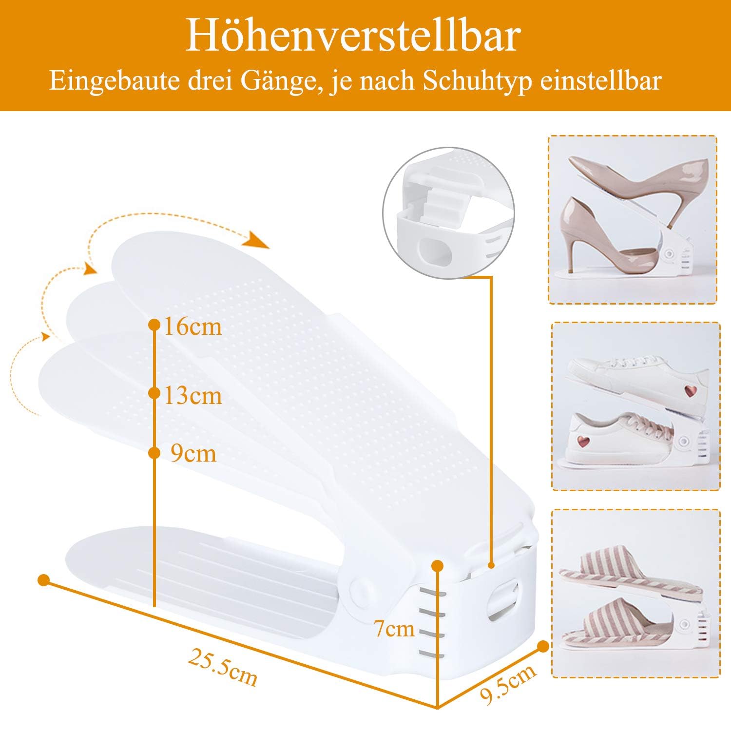 LARS360 Schuhstapler Set 30 Stück Schuhhalter Verstellbare Schuhregale aus weißem Kunststoff Schuh-Organizer 3 Höhenoptionen Platzsparend rutschfest