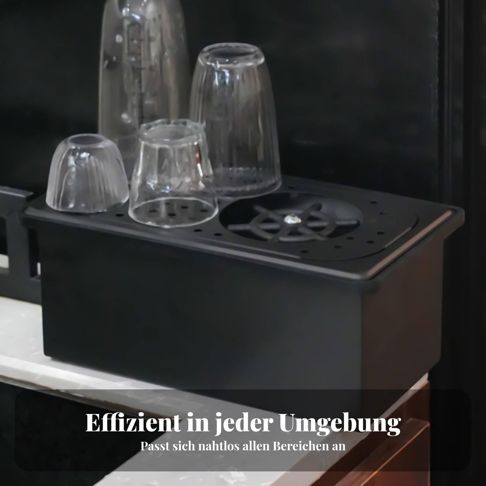 Gralara Lavavasos Empotrable Compacto Lavavasos Encimera Instalación Empotrada Limpiador Botellas Vidrio, Negro, Rectangular