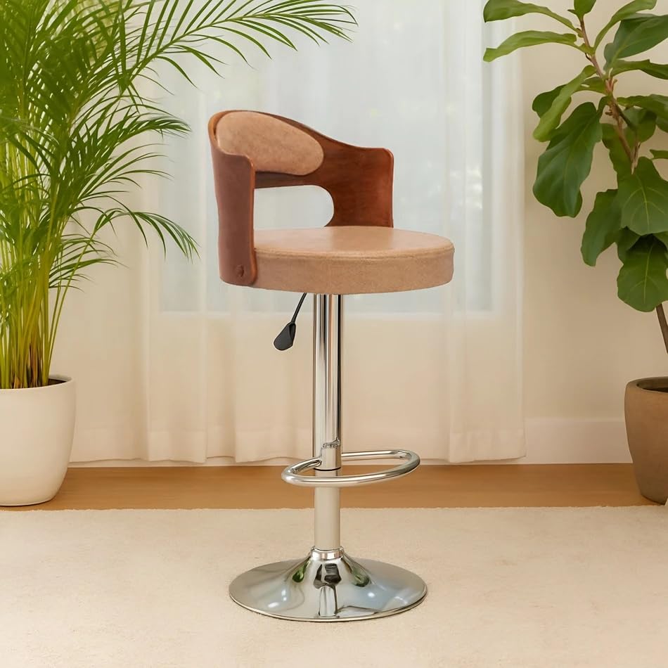 FUGO Orbit Adjustable Bar Stool with Back Support | Hydraulic Bar Chair | 360 Degree Swivel with Leg Support | 2 Years Warranty (Brown)-picture-10