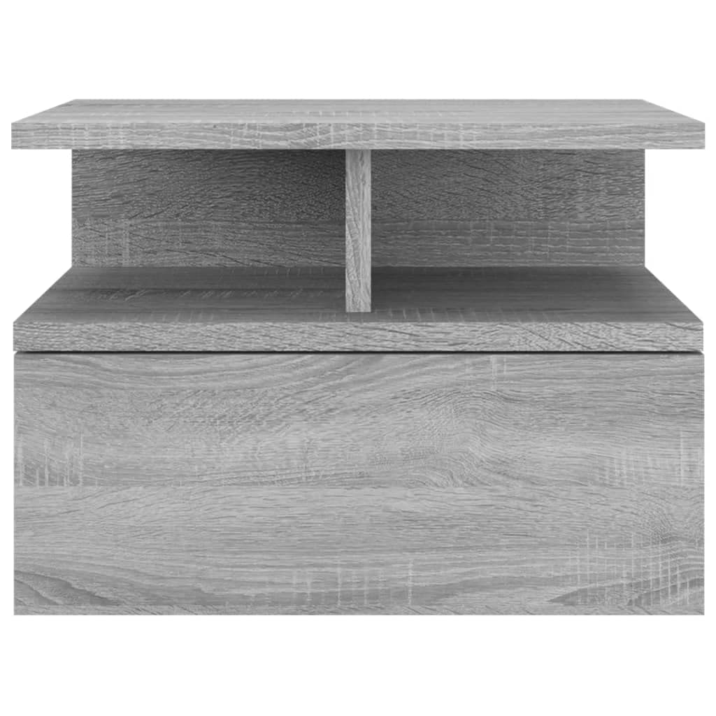 Stolik nocny wiszący szary Sonoma, 40 x 31 x 27 cm, materiał drewnopochodny, montaż na ścianie, zajmuje mało miejsca, do sypialni, salonu, nośność do 20 kg