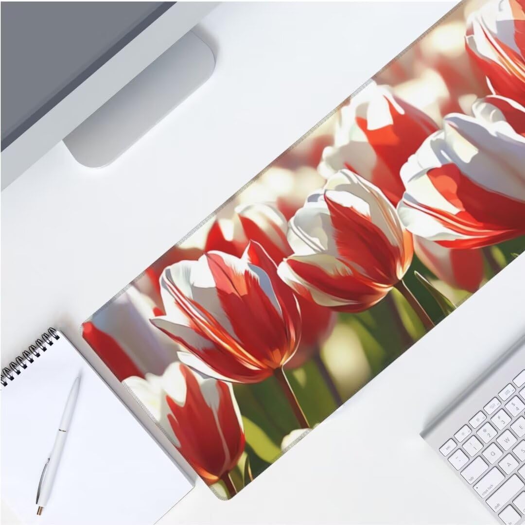 Czerwona podkładka pod mysz 150 x 80 cm, duża podkładka pod mysz, wodoodporna tulipanowa podkładka pod mysz XXL, gamingowa podkładka pod mysz z antypoślizgową gumową podstawą podkładki pod mysz na