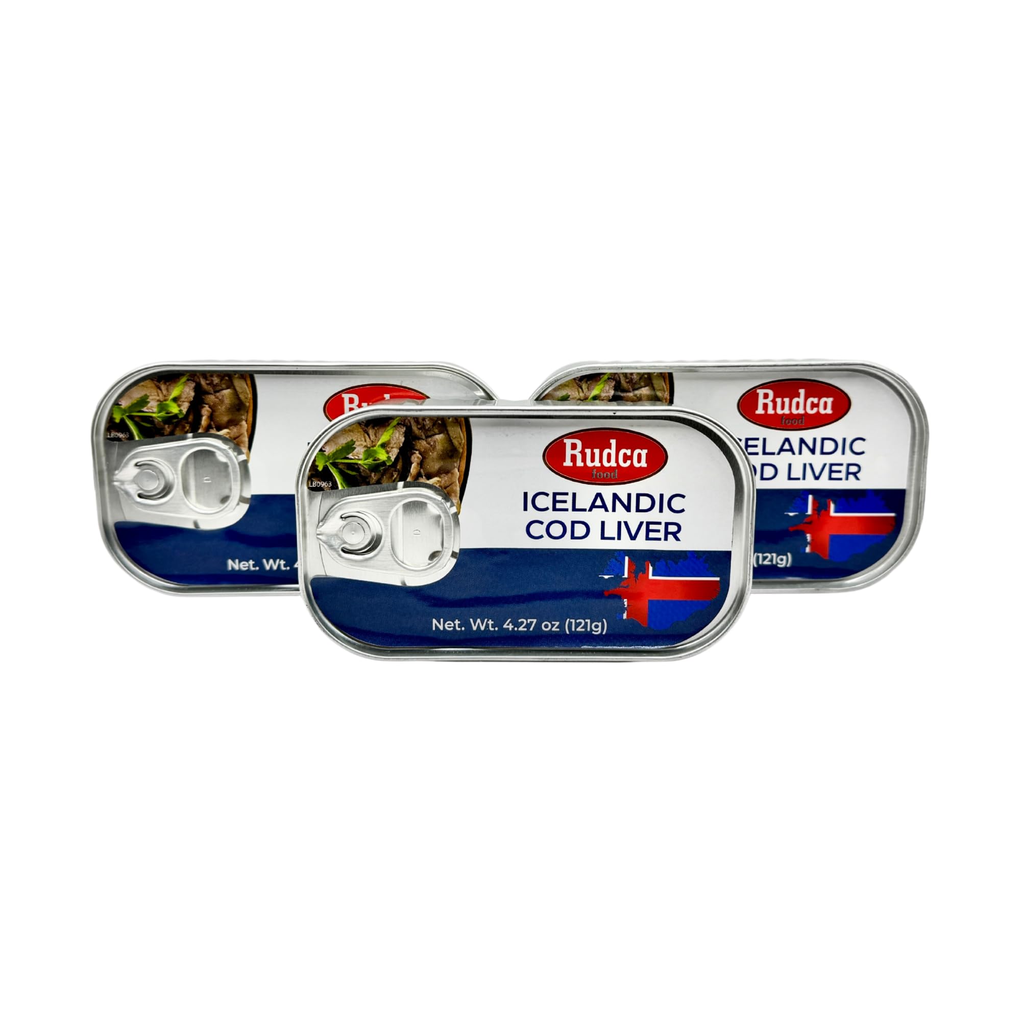Rudca Food Icelandic Cod Liver - Wild-Caught in Own Oil - 4.27 oz (121g) (Pack of 3)