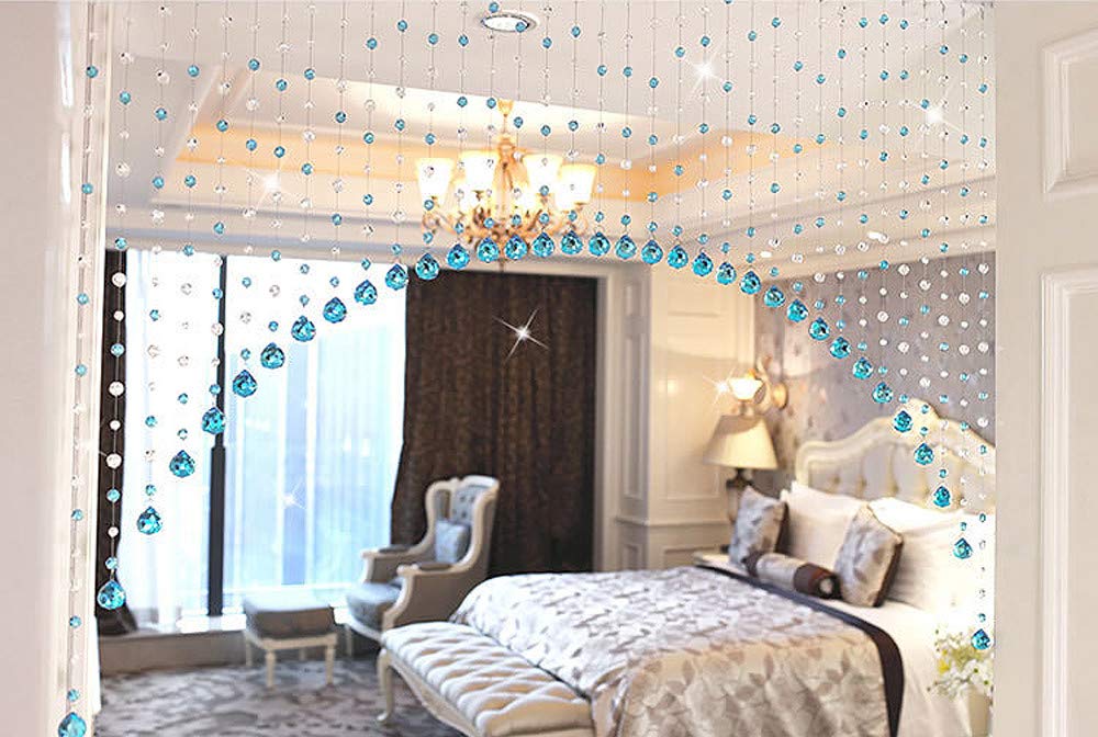 PINDIA 15 String Fancy Sparkling Arch Bead Hanging Curtain with Pure Glass Drops - Aqua
